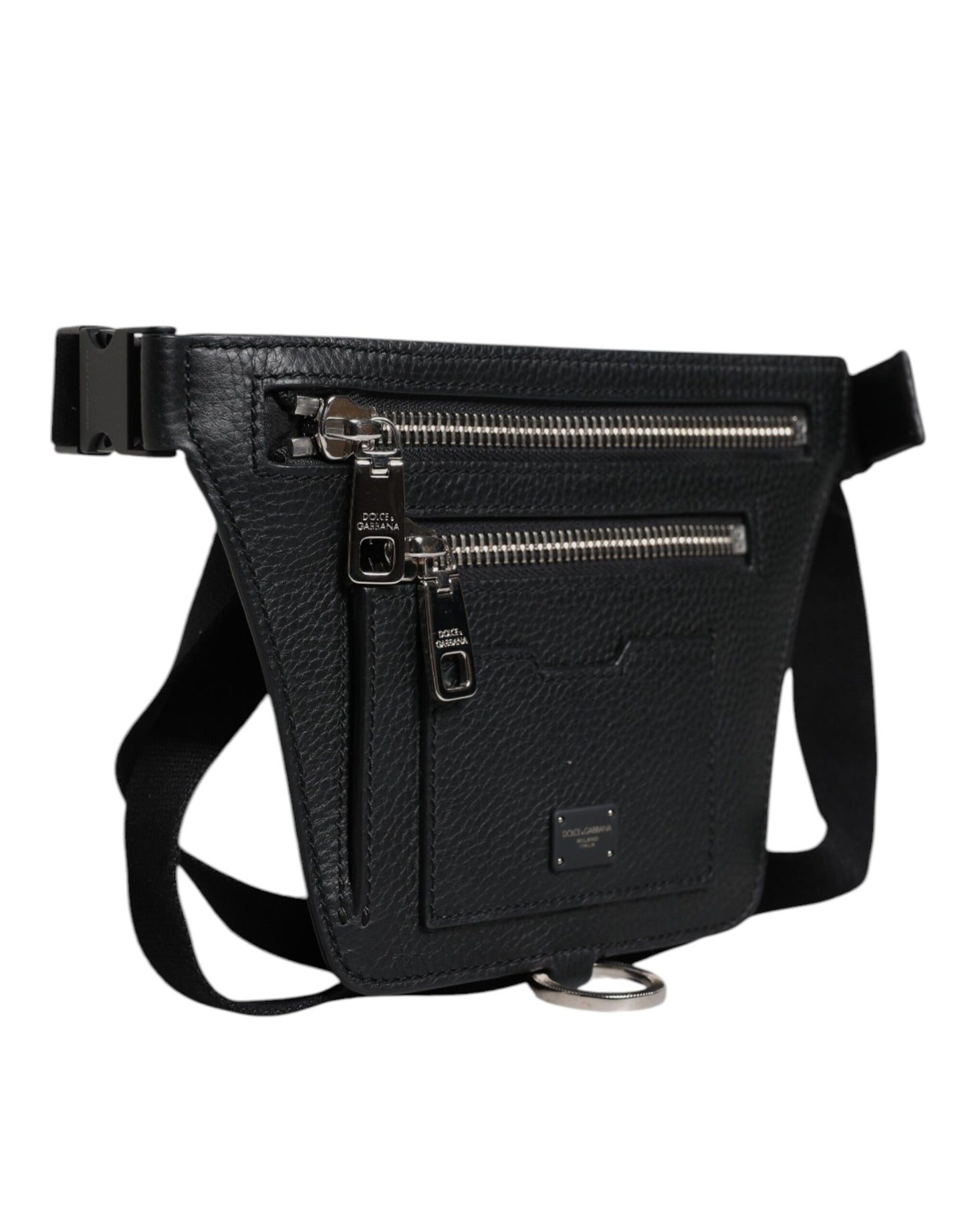 Sac banane Dolce & Gabbana en cuir de veau noir avec plaque logo pour homme