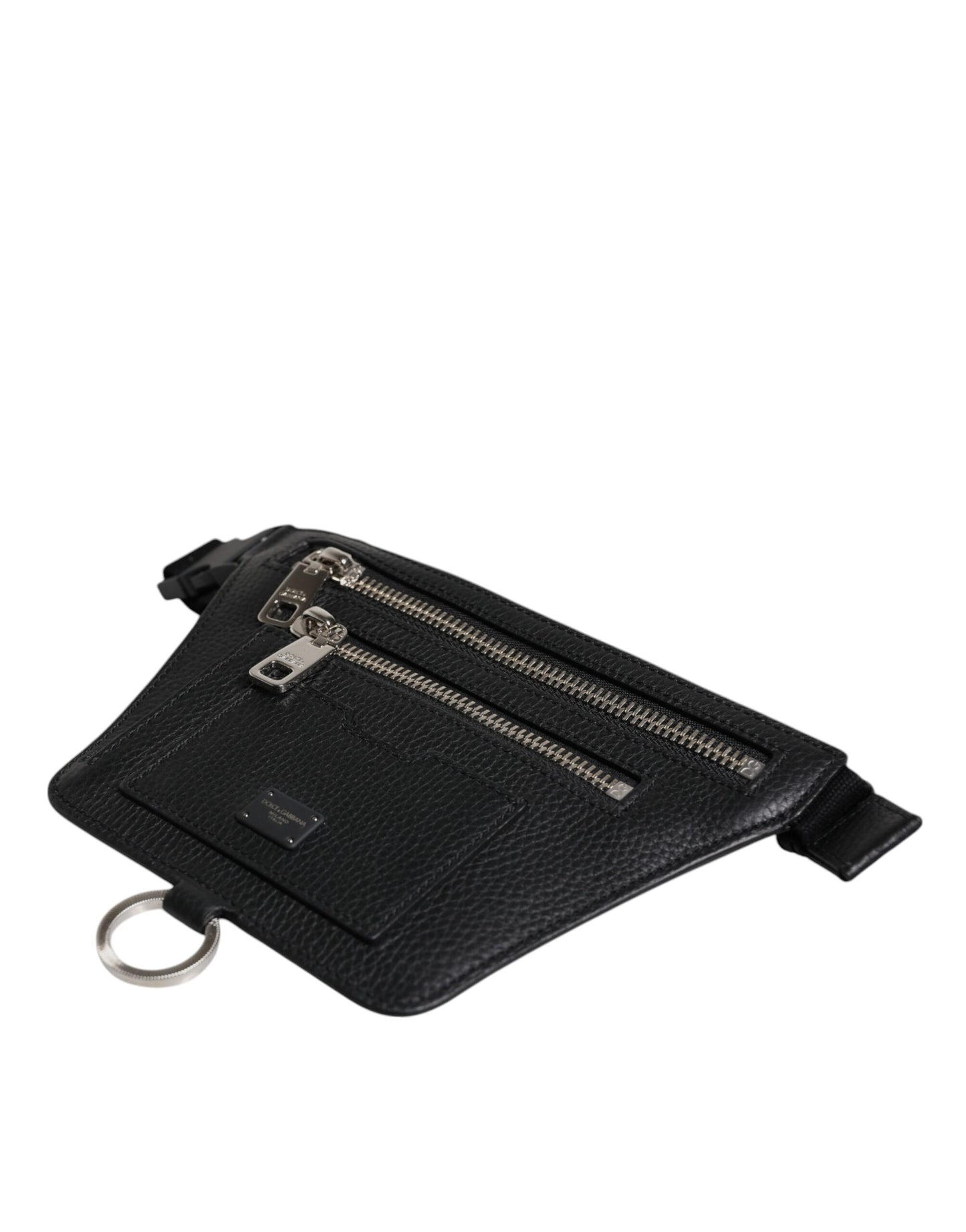 Sac banane Dolce & Gabbana en cuir de veau noir avec plaque logo pour homme