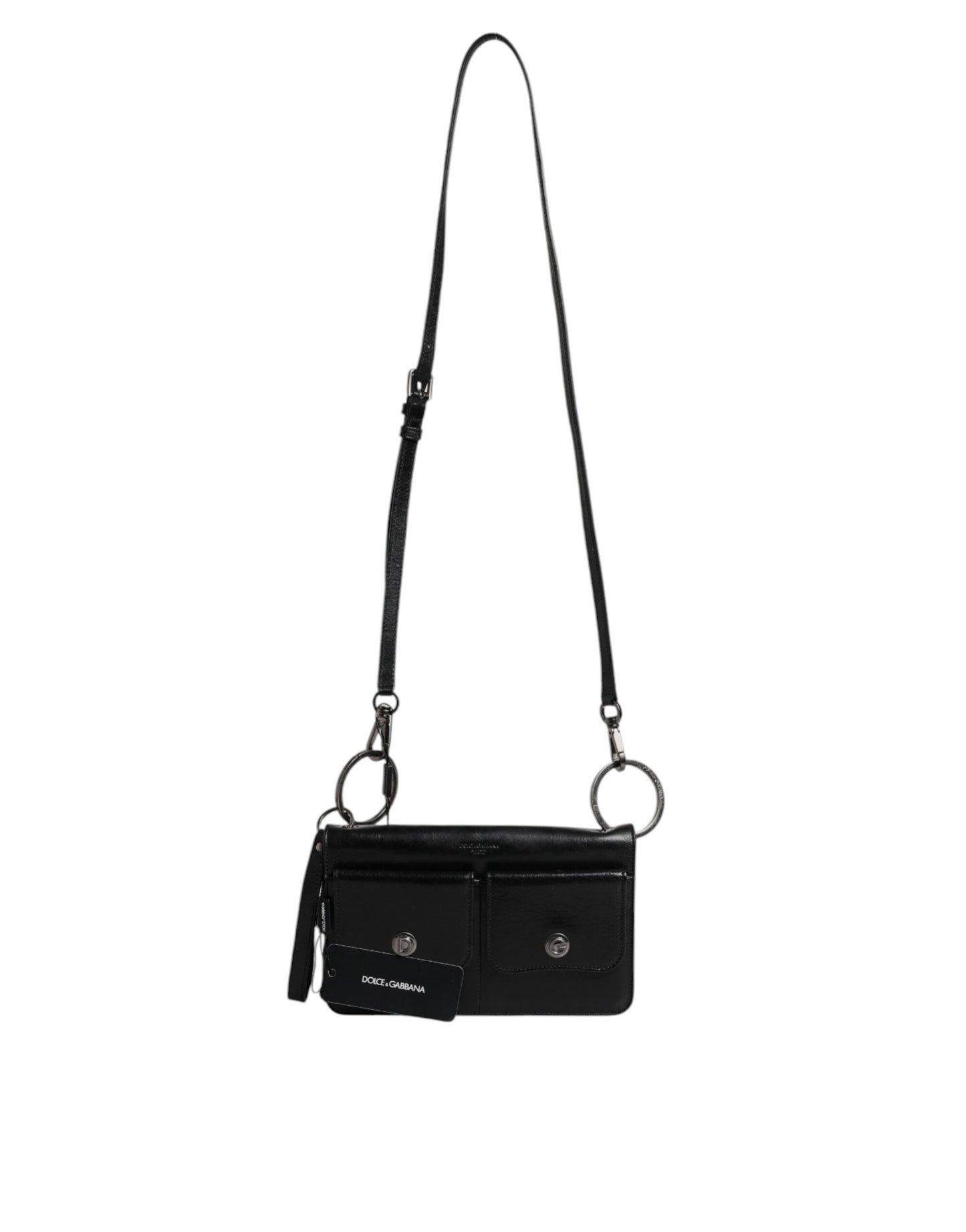 Sac à bandoulière en cuir noir Dolce & Gabbana avec logo