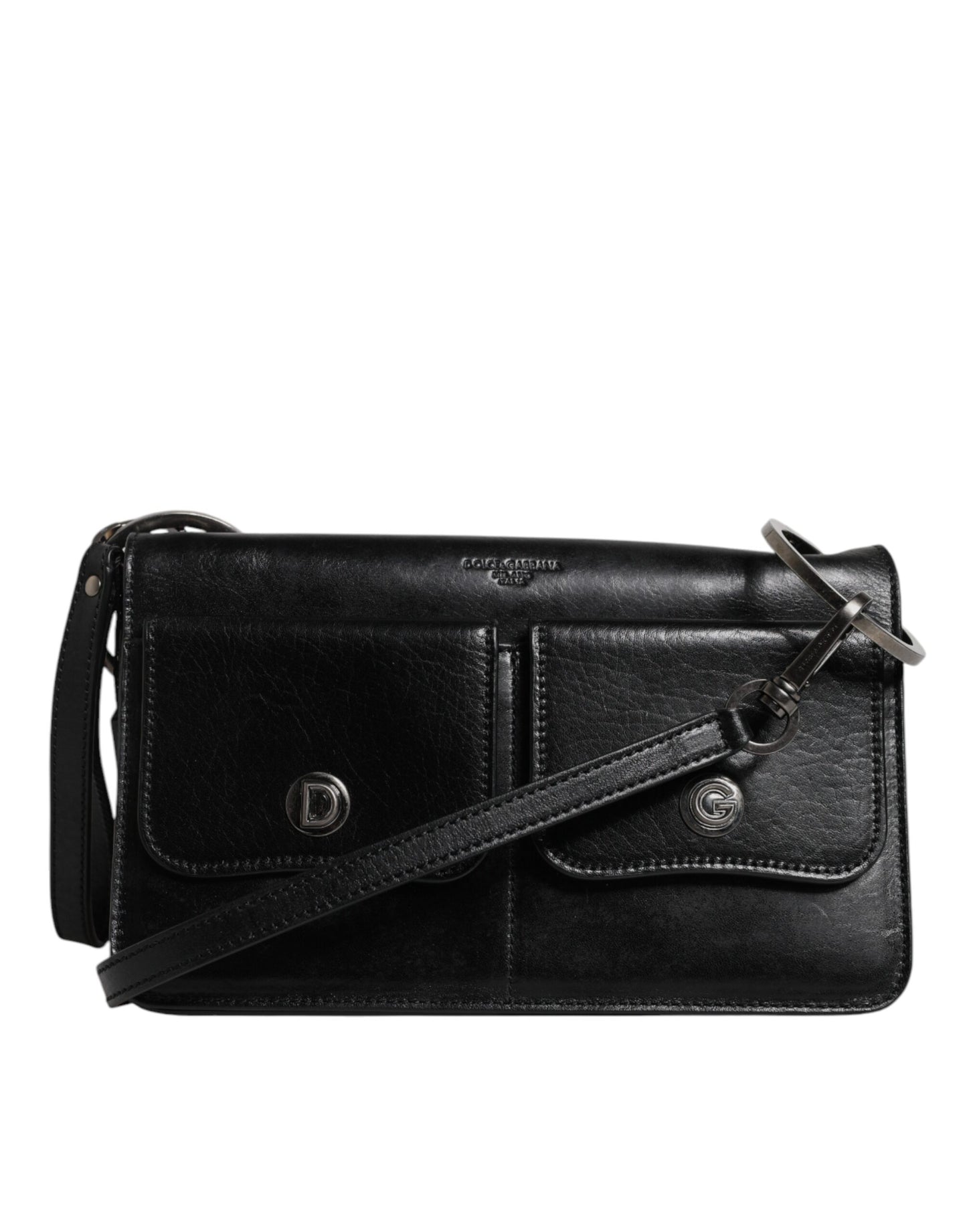 Sac à bandoulière en cuir noir Dolce & Gabbana avec logo