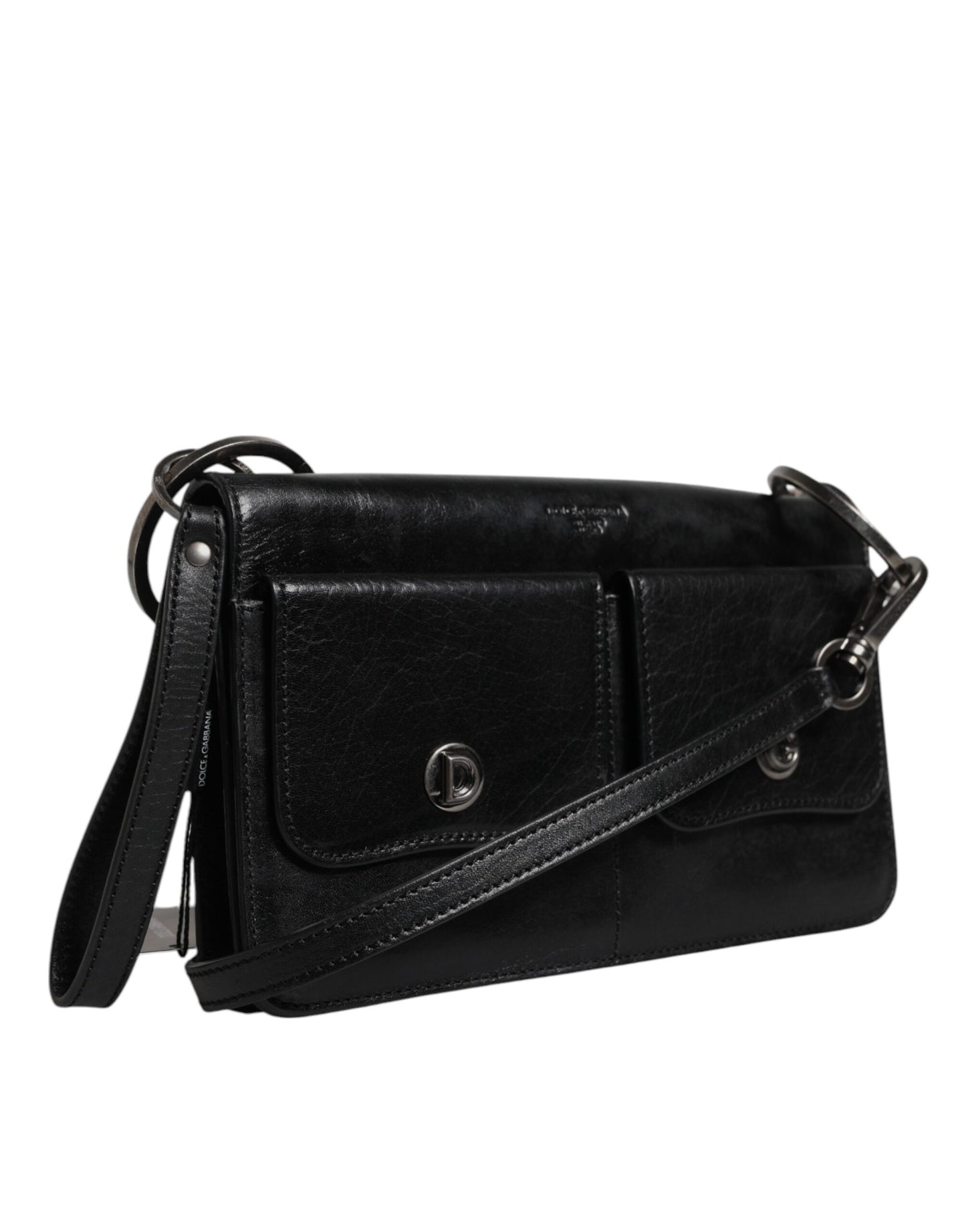 Sac à bandoulière en cuir noir Dolce & Gabbana avec logo