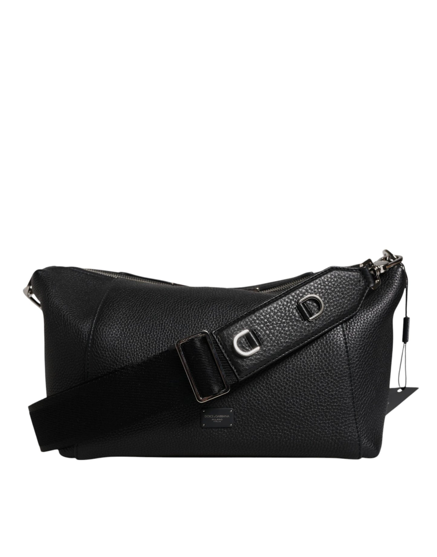 Sac bandoulière en cuir noir Dolce & Gabbana avec plaque logo