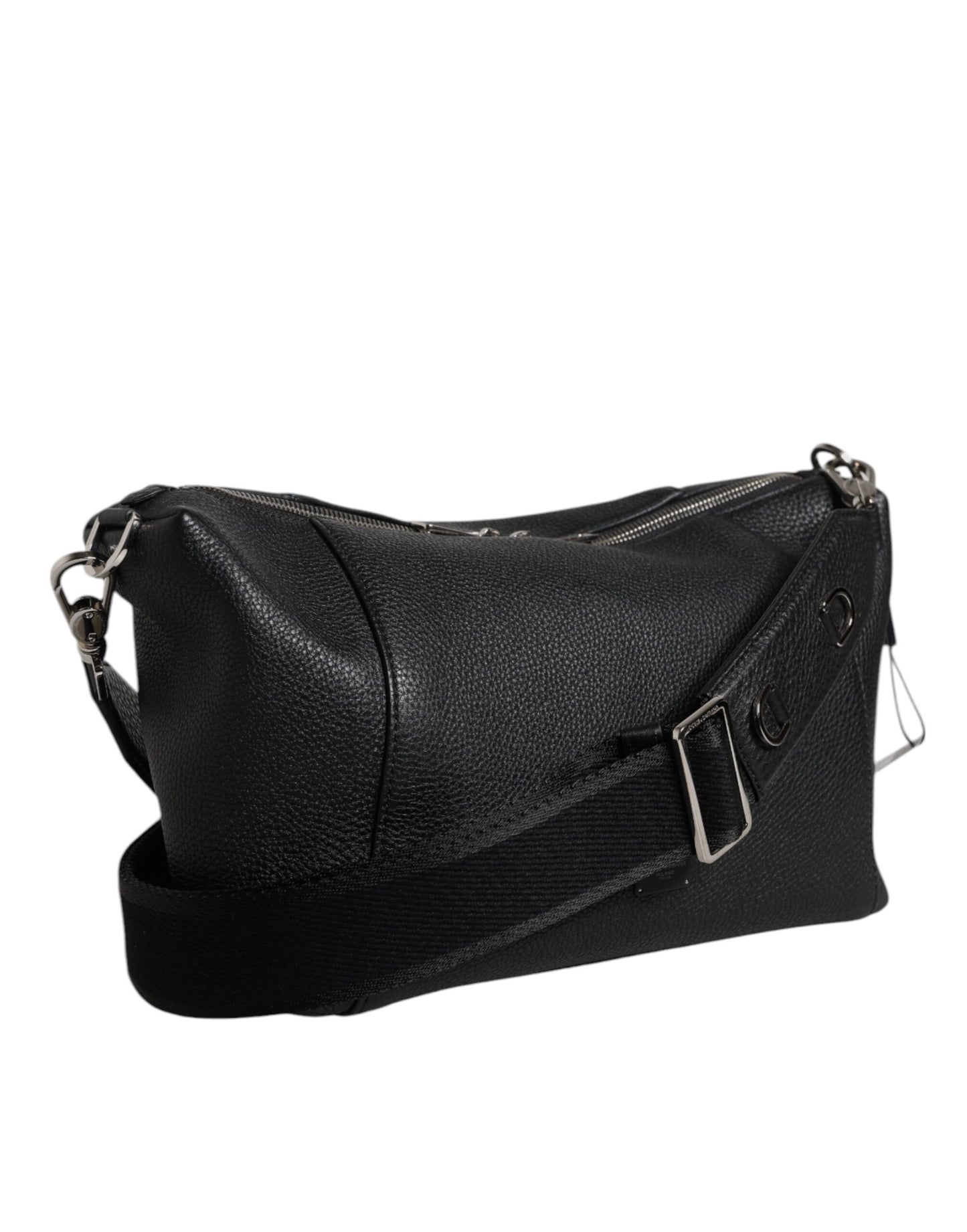 Sac bandoulière en cuir noir Dolce & Gabbana avec plaque logo