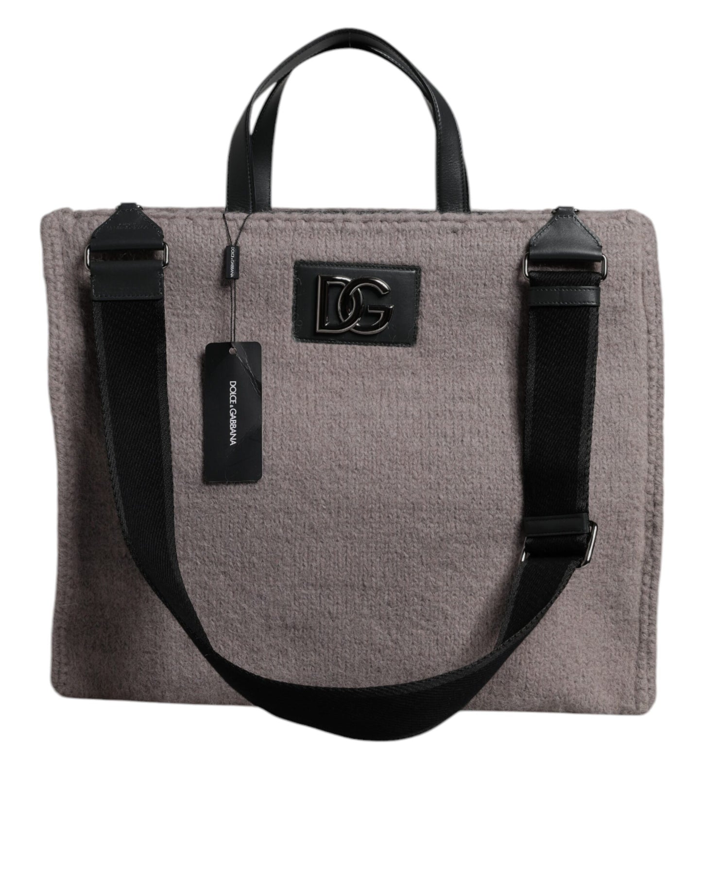 Sac fourre-tout à bandoulière Dolce & Gabbana en laine d'alpaga grise avec plaque logo