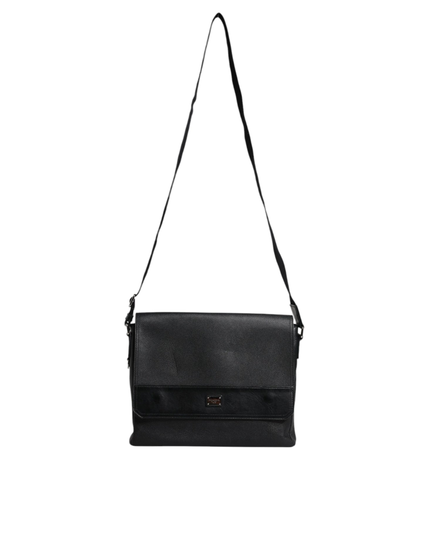 Sac bandoulière en cuir noir Dolce & Gabbana avec plaque logo