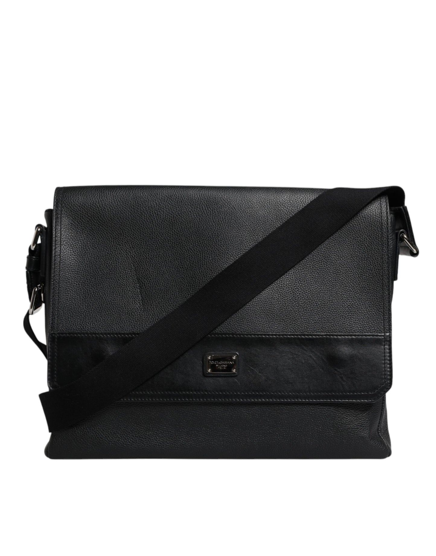 Sac bandoulière en cuir noir Dolce & Gabbana avec plaque logo