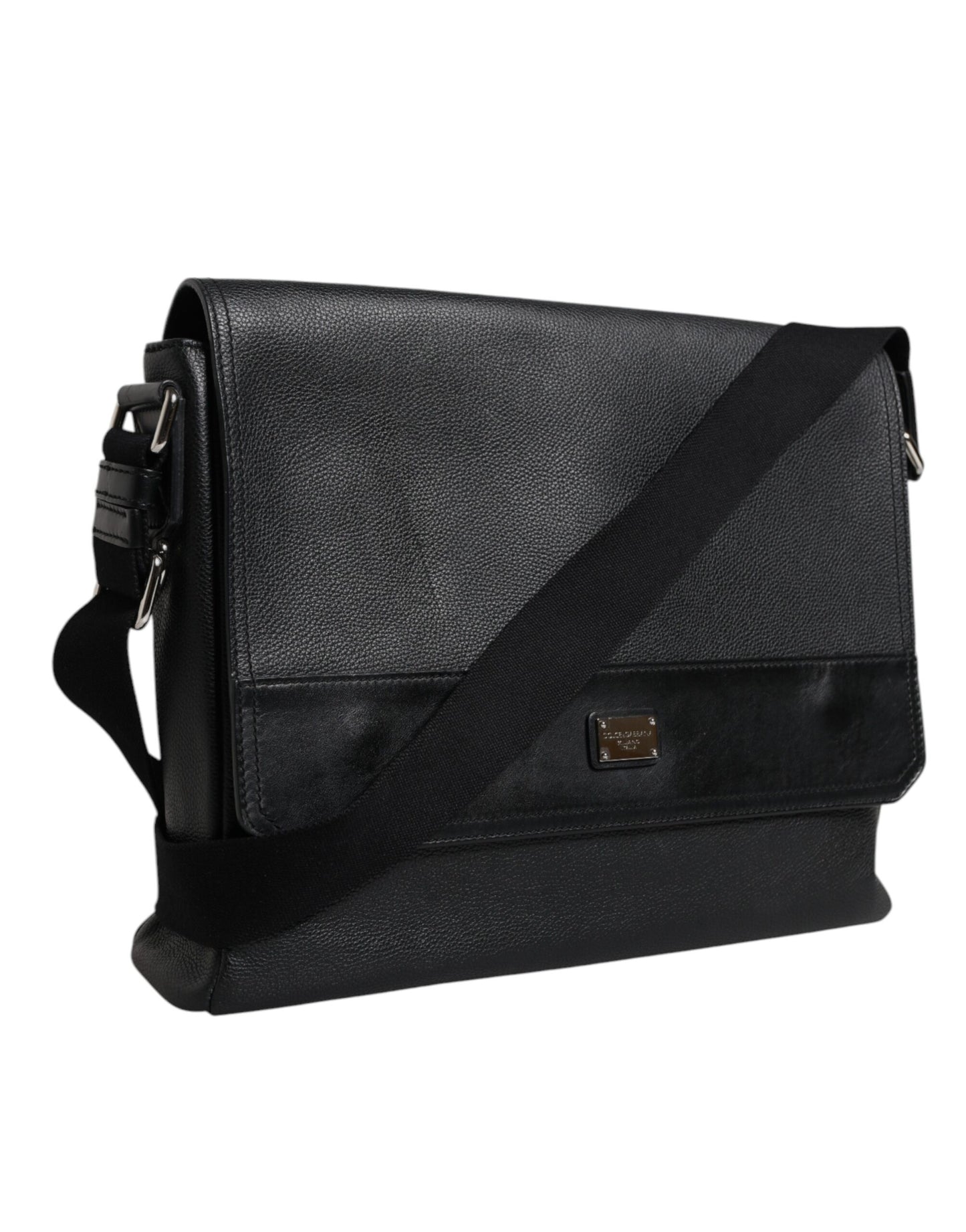Sac bandoulière en cuir noir Dolce & Gabbana avec plaque logo