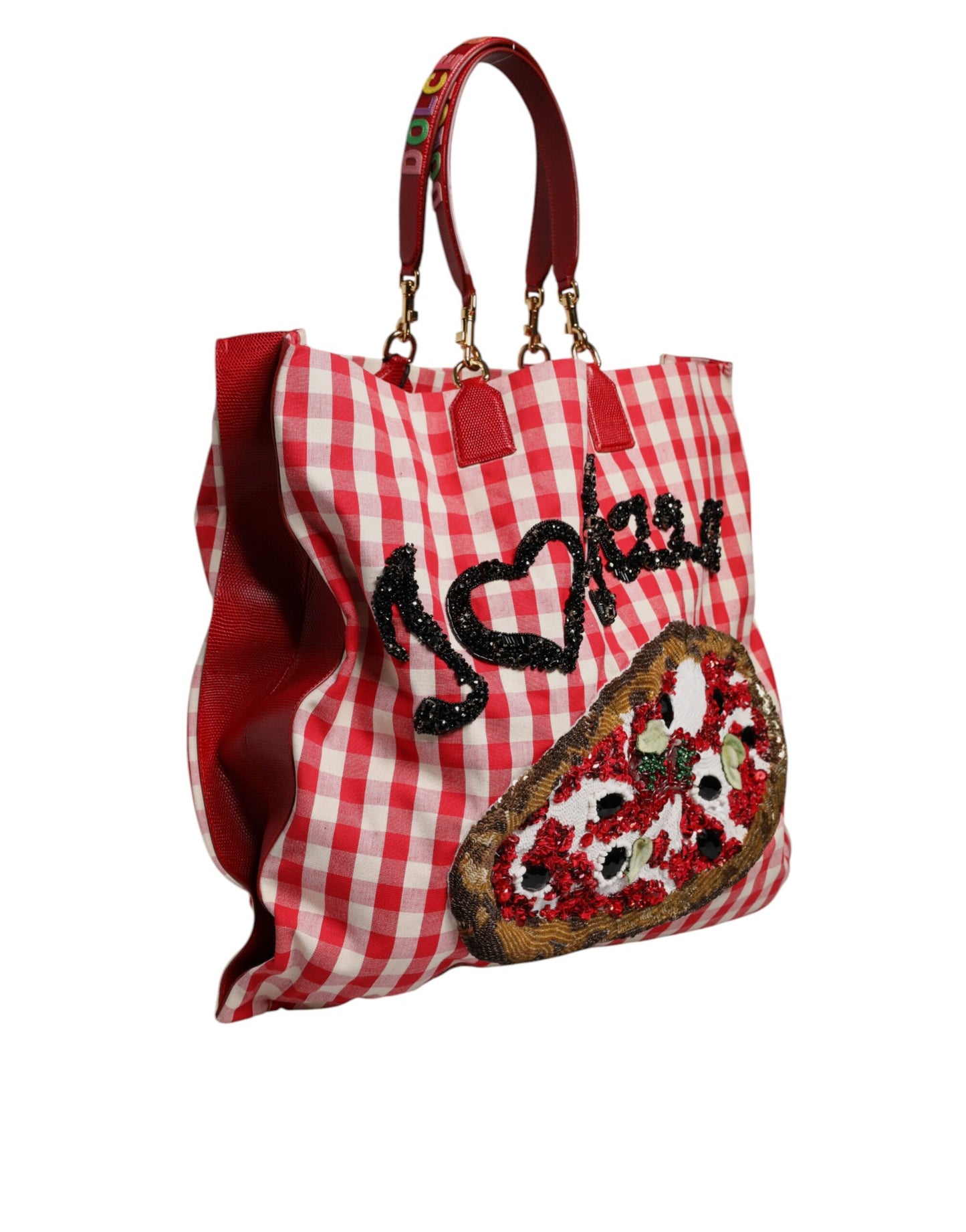 Sac cabas en coton à carreaux rouges Dolce & Gabbana