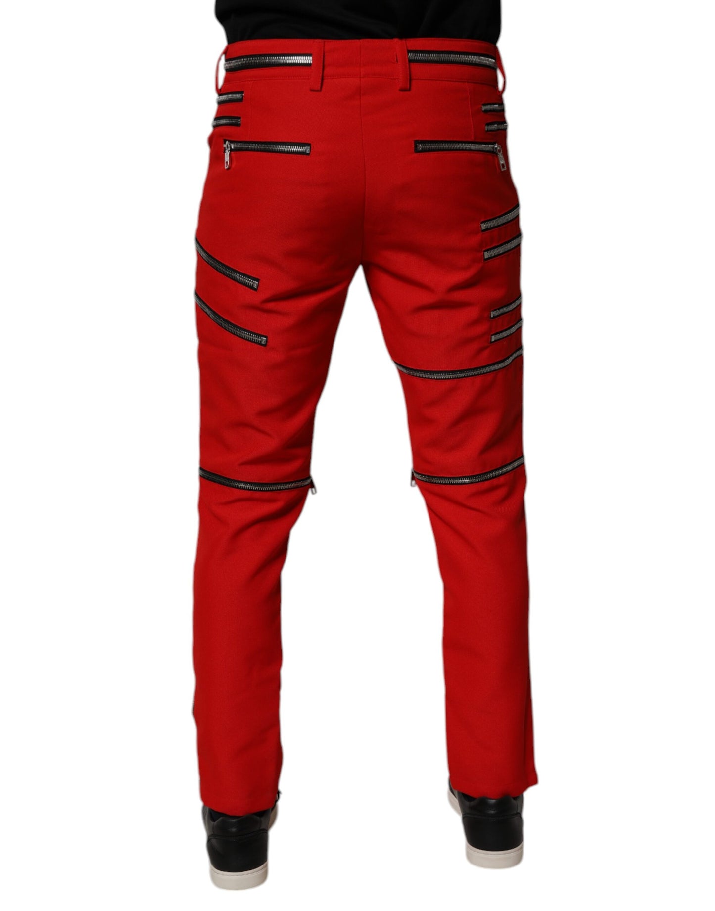 Dolce & Gabbana Red Zipper Embellished Straight Pants by Dolce & Gabbana