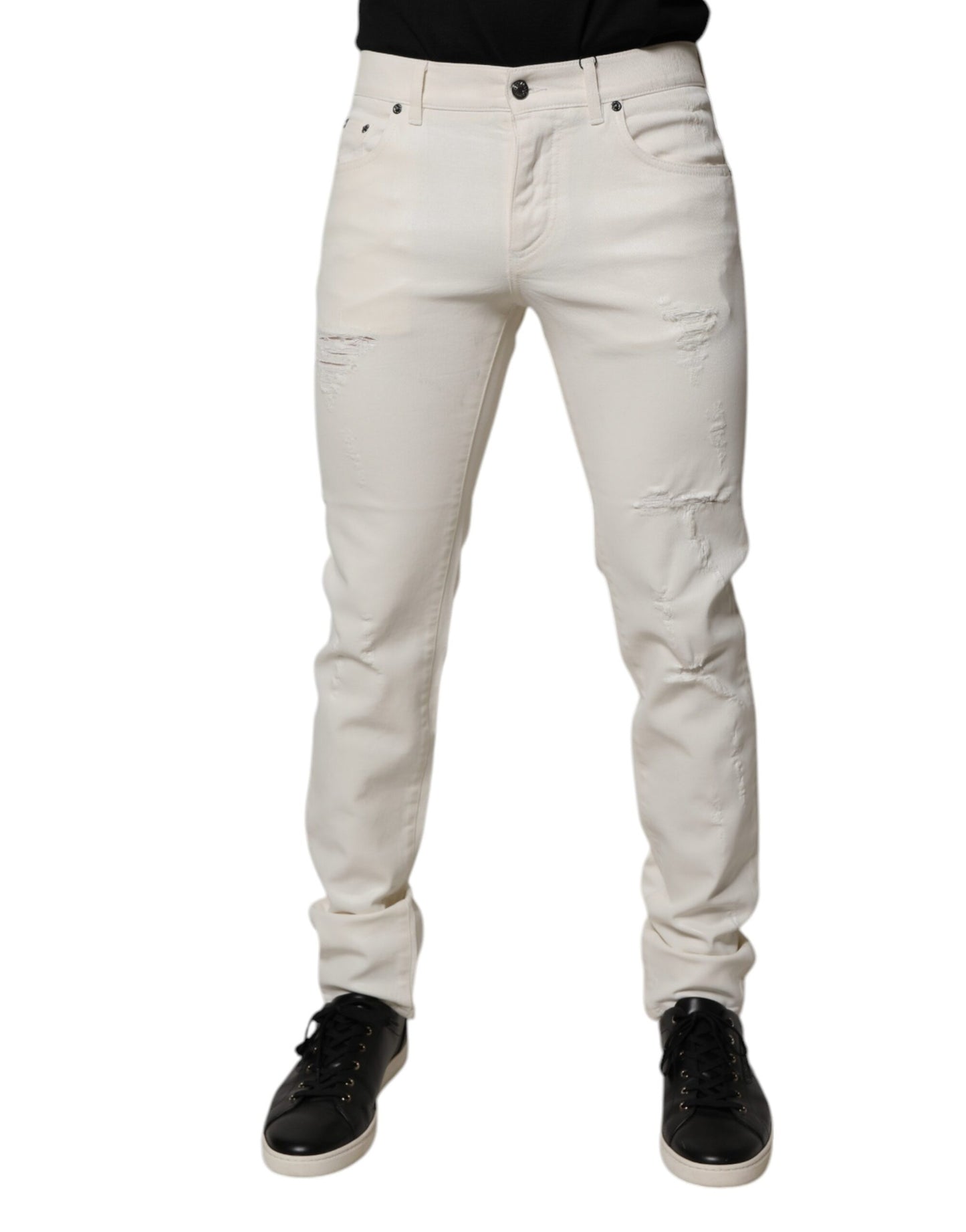 Dolce & Gabbana Off White Cotton Stretch Skinny Denim Jeans by Dolce & Gabbana