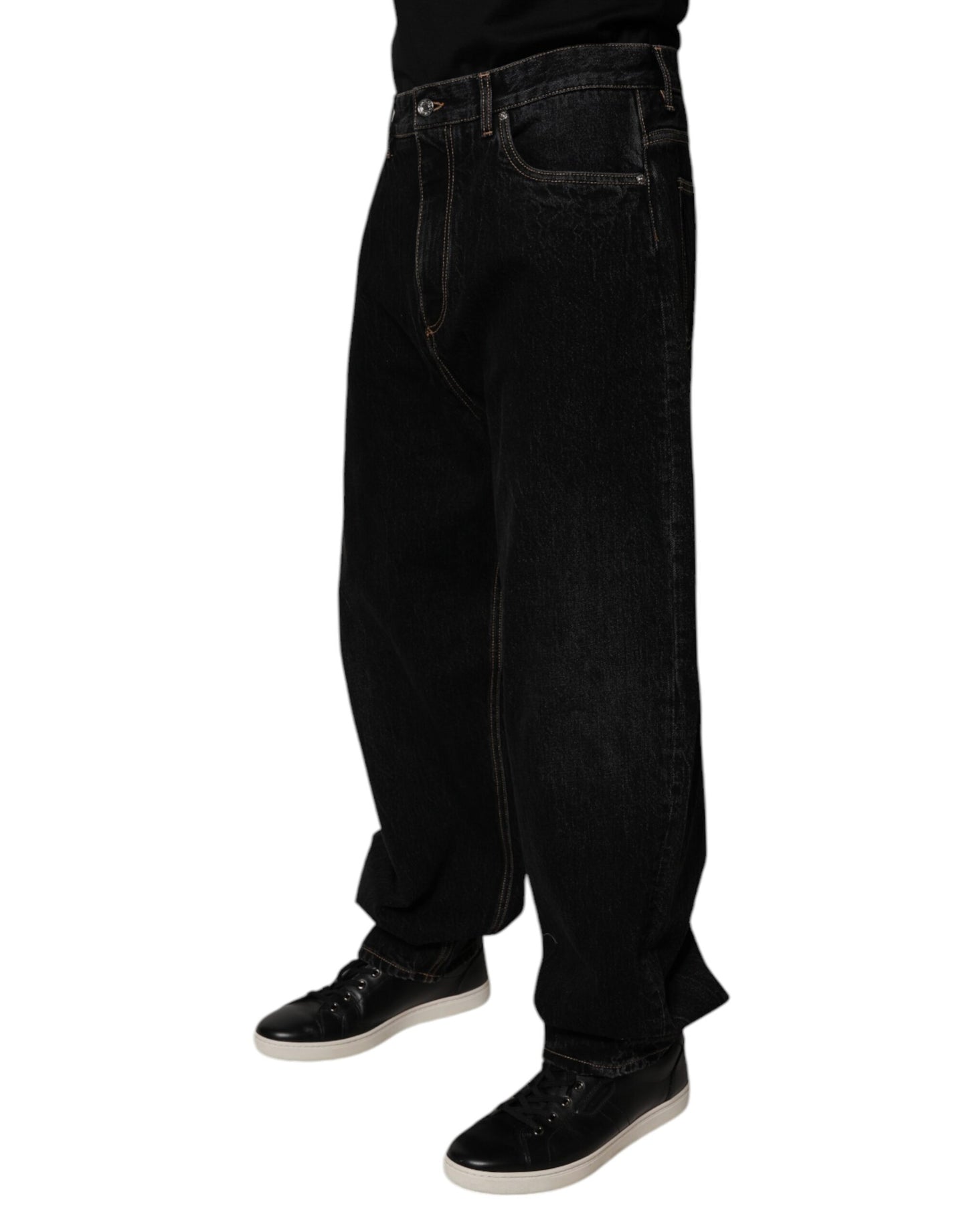 Dolce & Gabbana Black Cotton Mid Waist Wide Leg Denim Jeans by Dolce & Gabbana