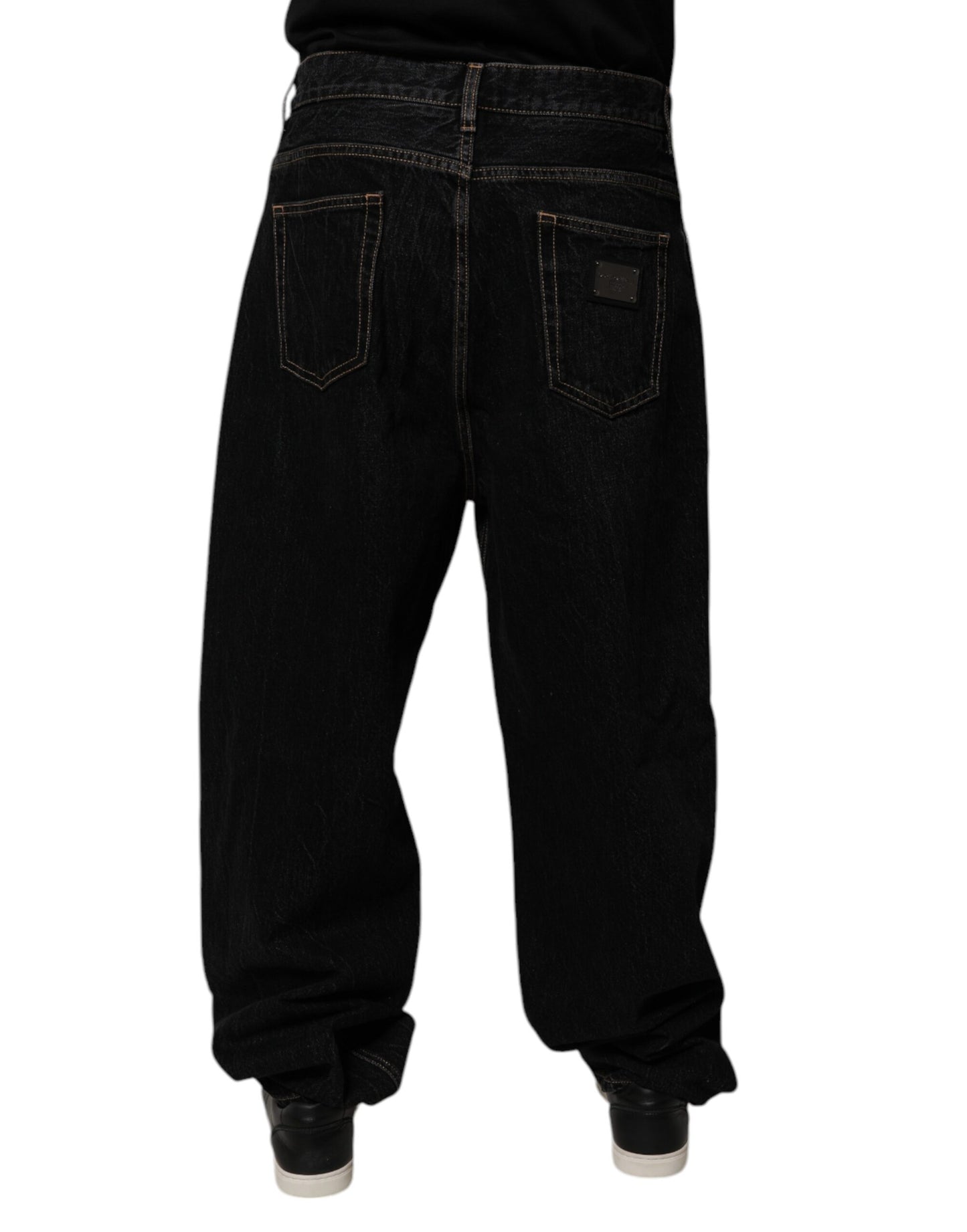 Dolce & Gabbana Black Cotton Mid Waist Wide Leg Denim Jeans by Dolce & Gabbana
