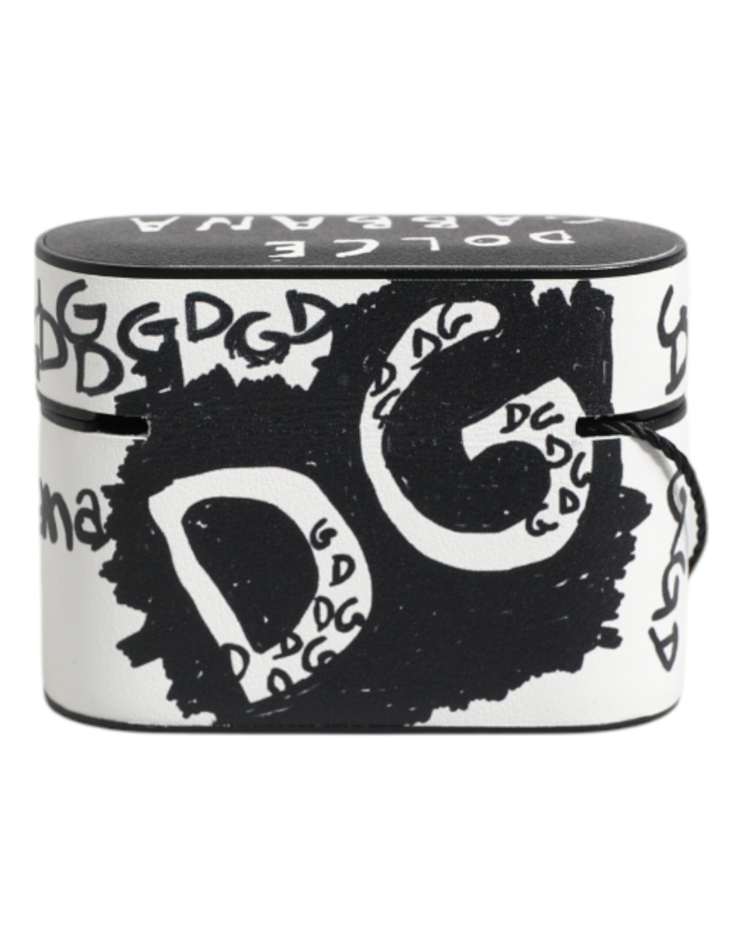 Étui Dolce & Gabbana en cuir noir et blanc avec logo griffonné