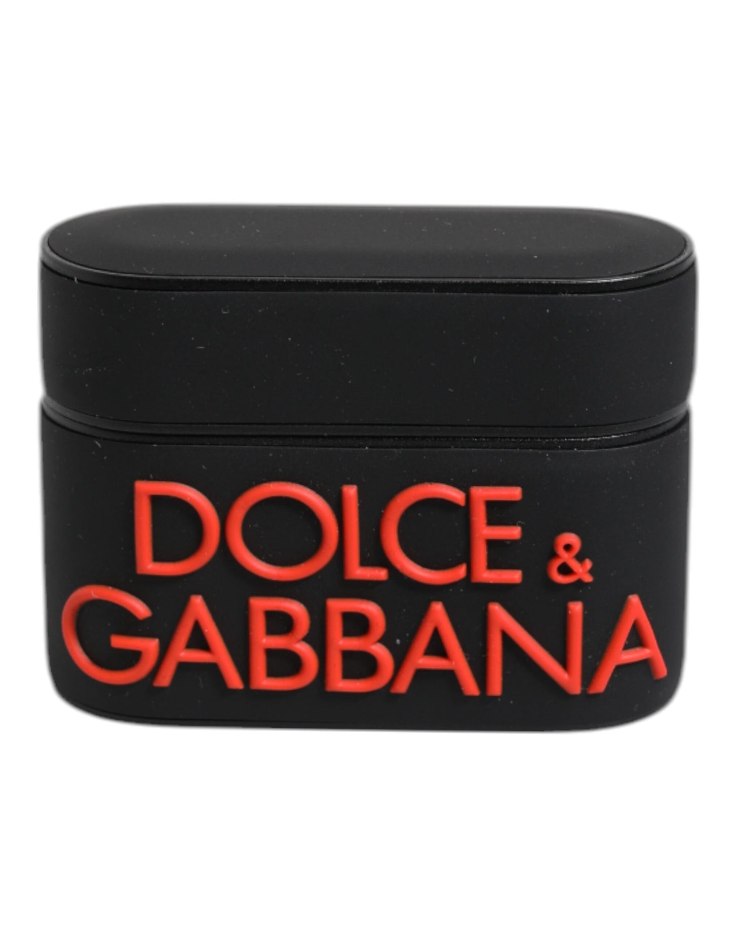 Étui pour Airpods Dolce & Gabbana en silicone noir et orange avec logo en relief