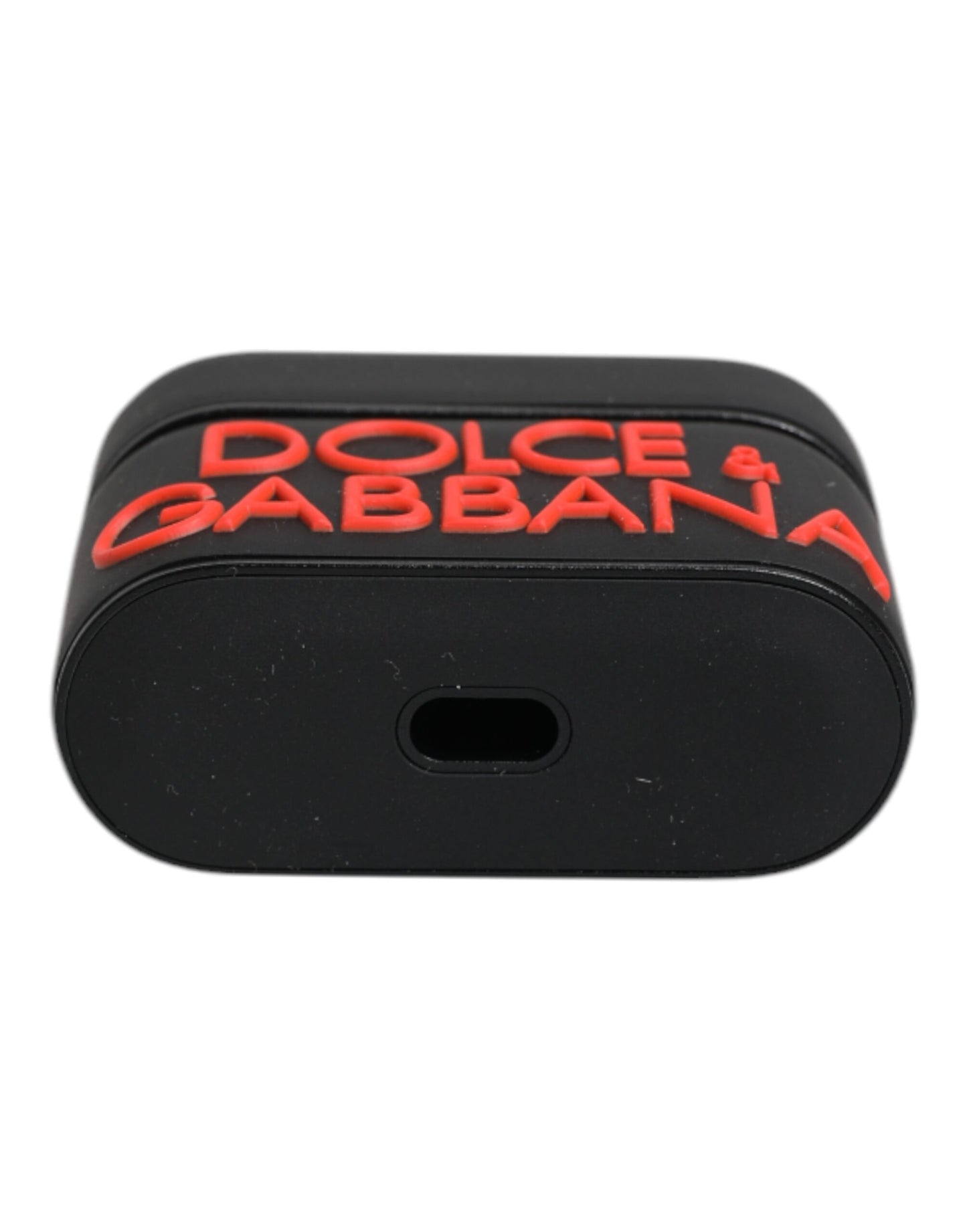 Étui pour Airpods Dolce & Gabbana en silicone noir et orange avec logo en relief