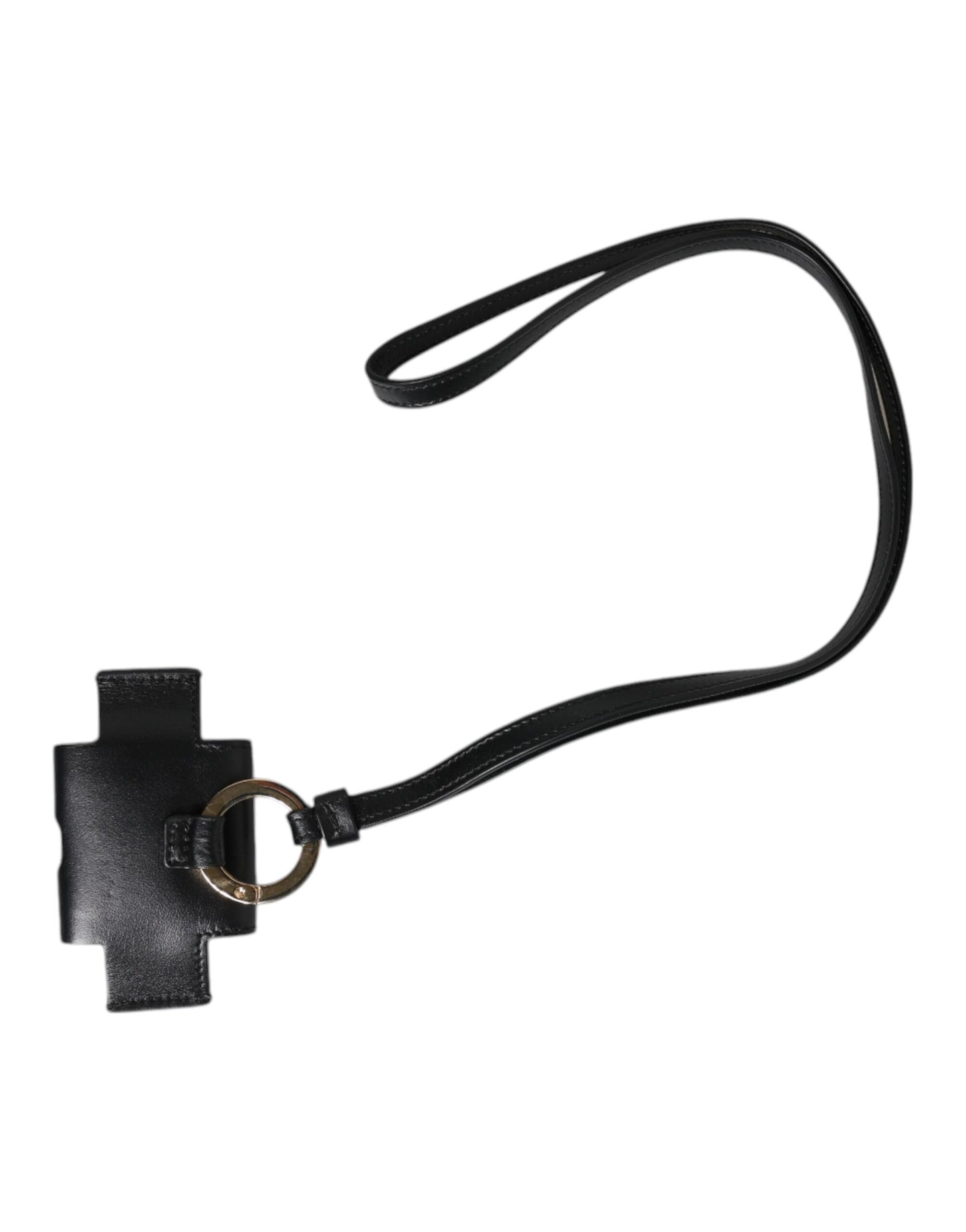 Étui pour Airpods Dolce & Gabbana avec bracelet en cuir noir et plaque logo en métal doré