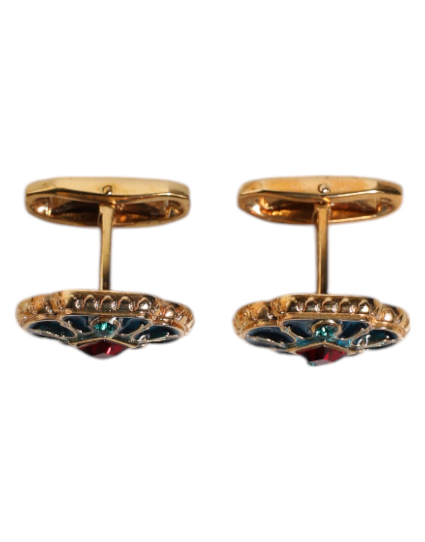 Boutons de manchette Dolce & Gabbana en laiton doré et émail bleu à fleurs