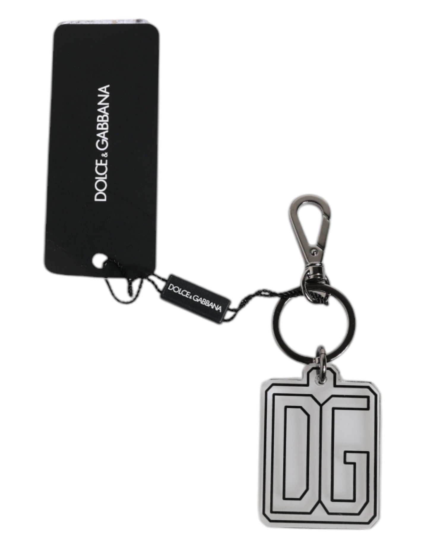 Dolce & Gabbana Gray Black DG Rubber Logo Silver Keychain