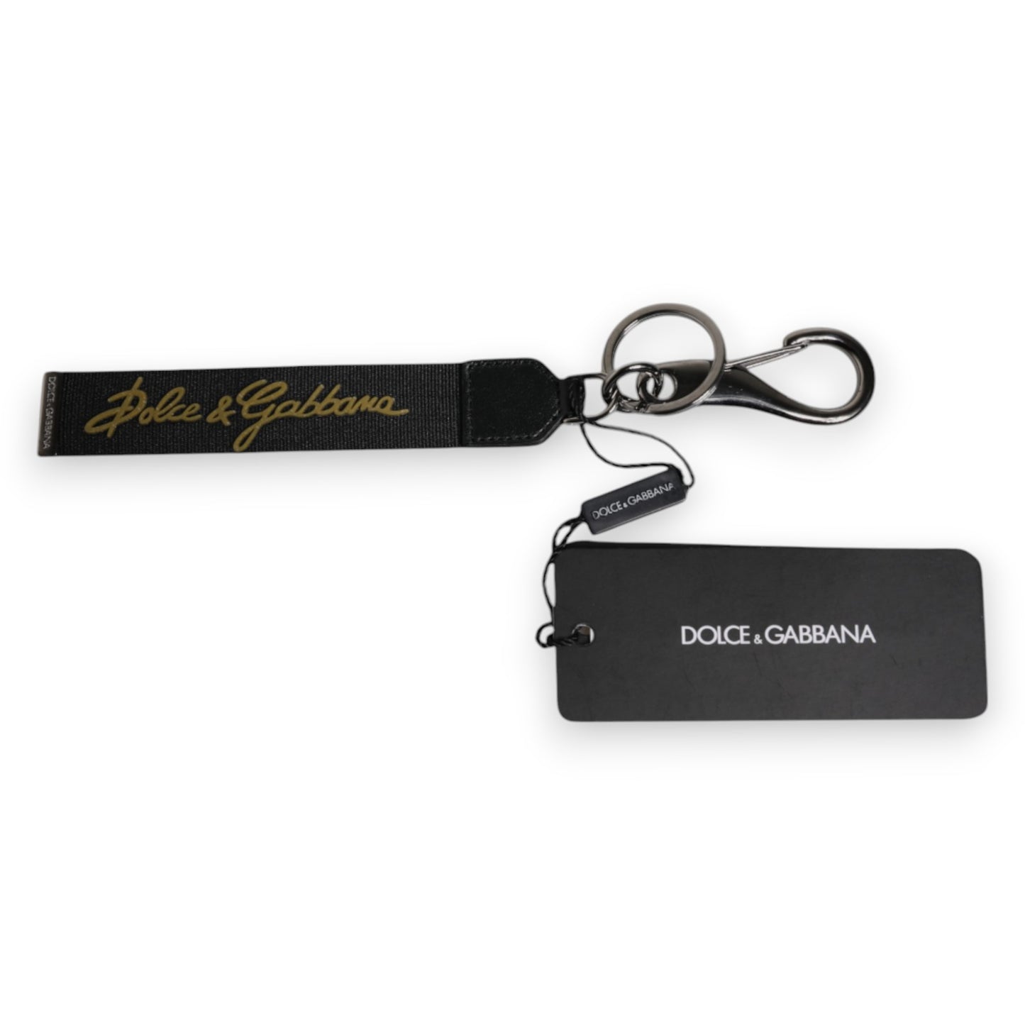 Porte-clés homme Dolce & Gabbana en nylon et laiton argenté avec logo noir