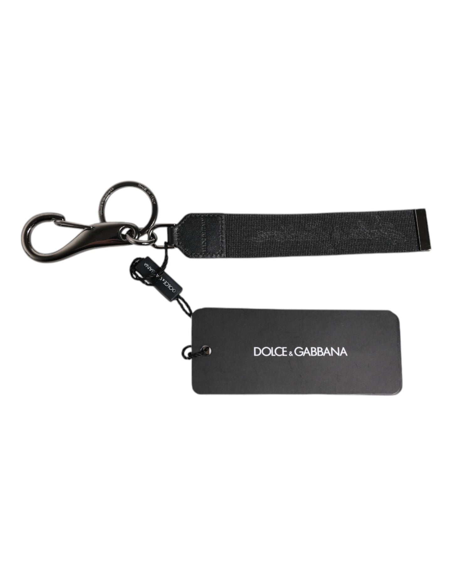 Porte-clés homme Dolce & Gabbana en nylon et laiton argenté avec logo noir