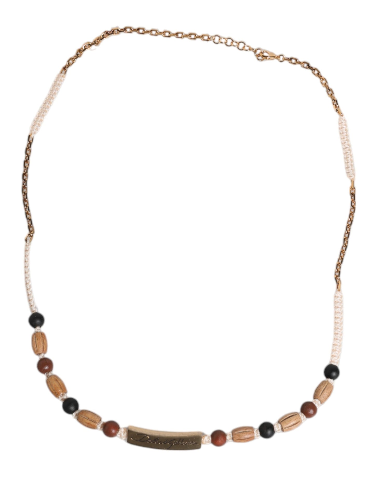 Collier pendentif logo en perles de bois et or noir Dolce & Gabbana