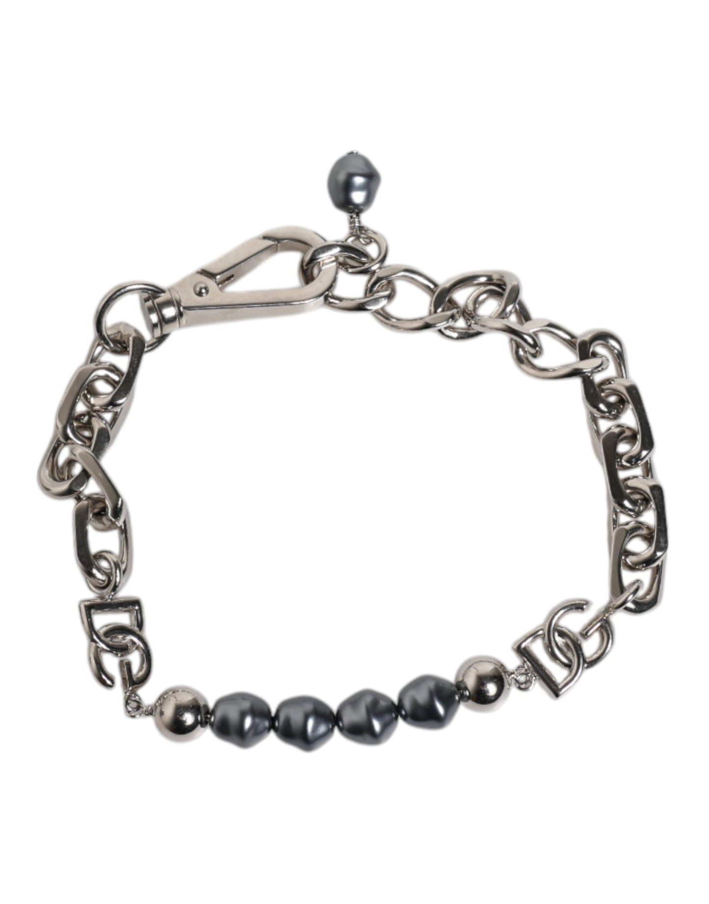 Bracelet Dolce & Gabbana en chaîne argentée avec fermoir mousqueton et perles grises