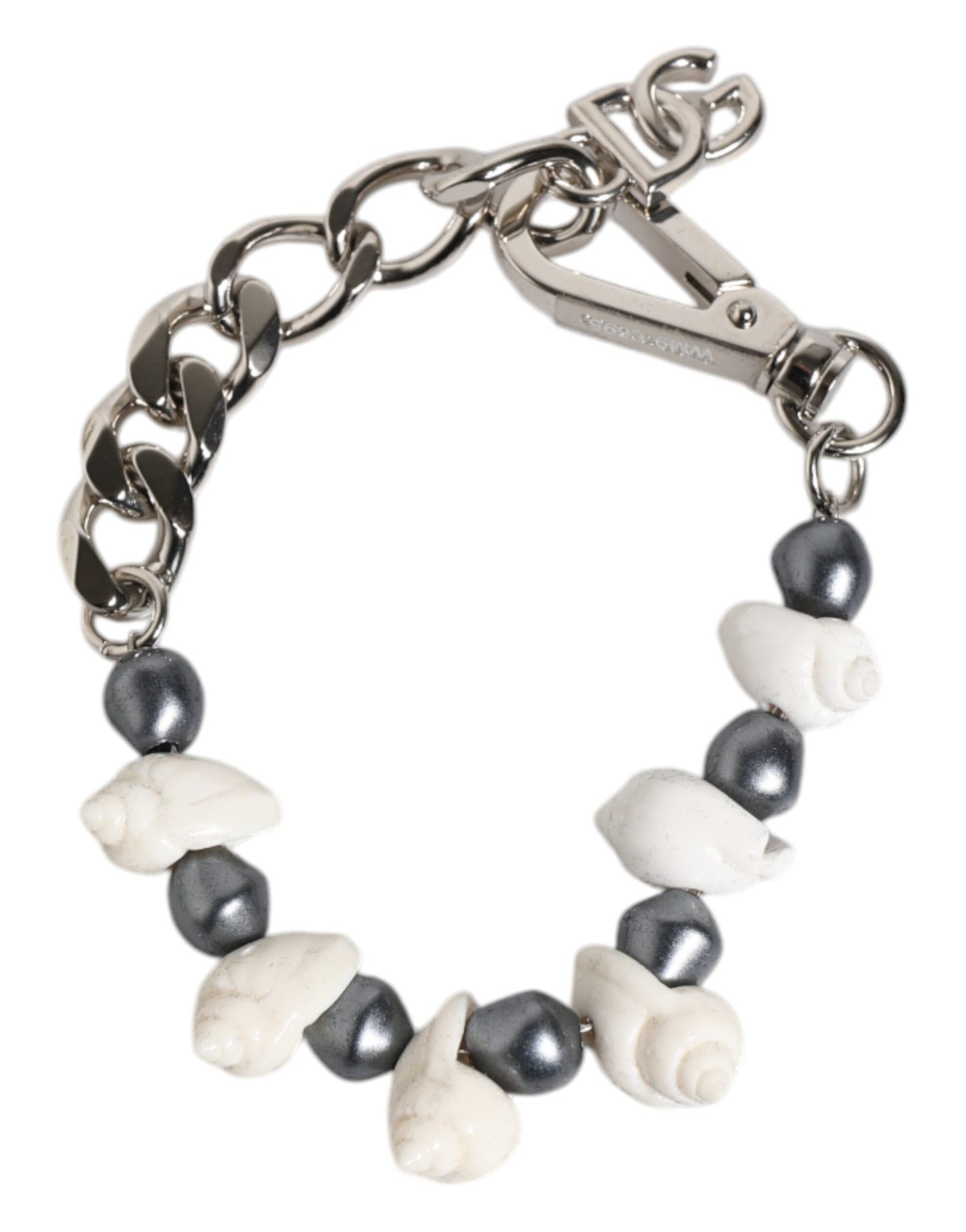 Bracelet Dolce & Gabbana en laiton argenté avec perles et logo DG