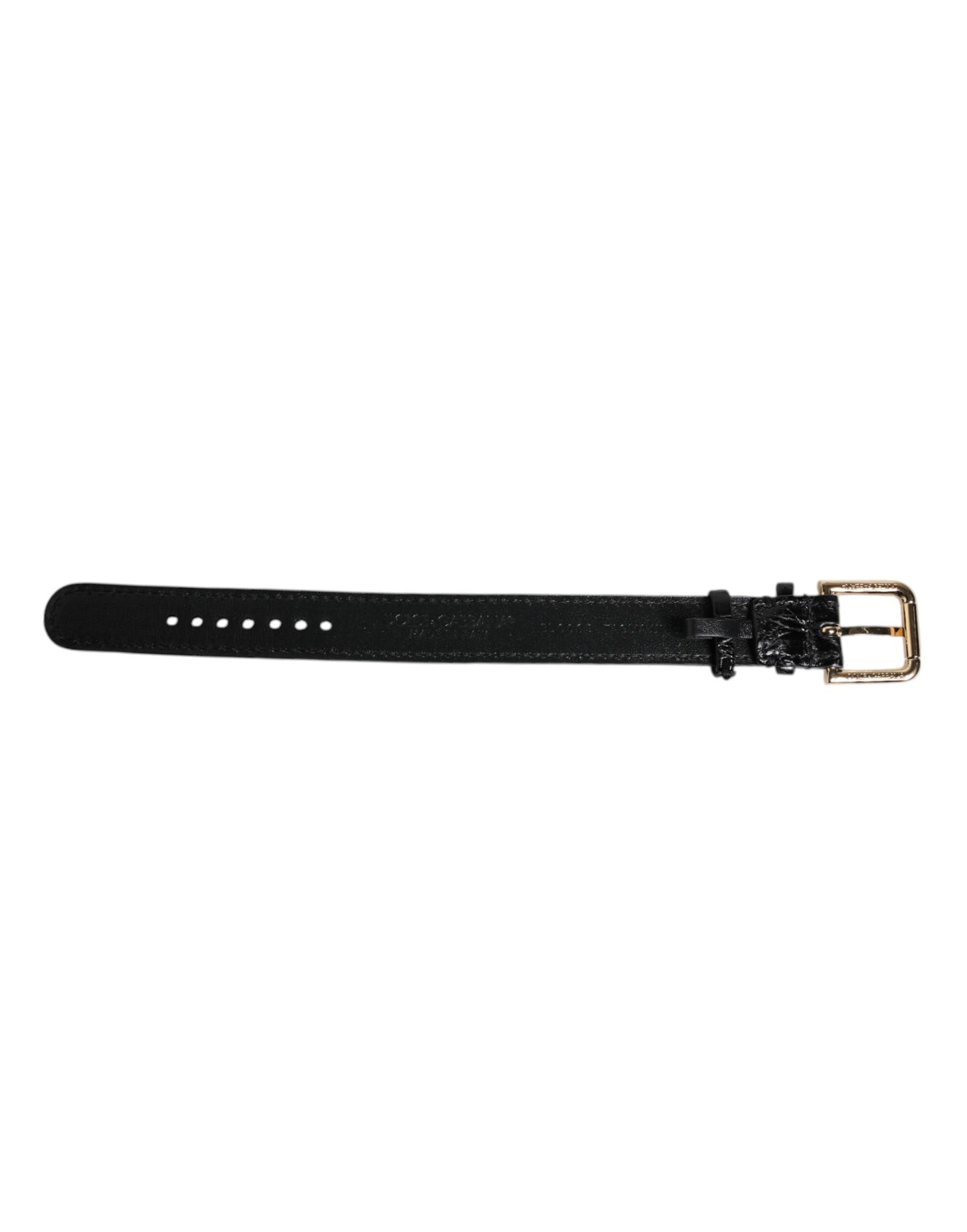 Bracelet Dolce & Gabbana en cuir exotique noir avec boucle en métal doré