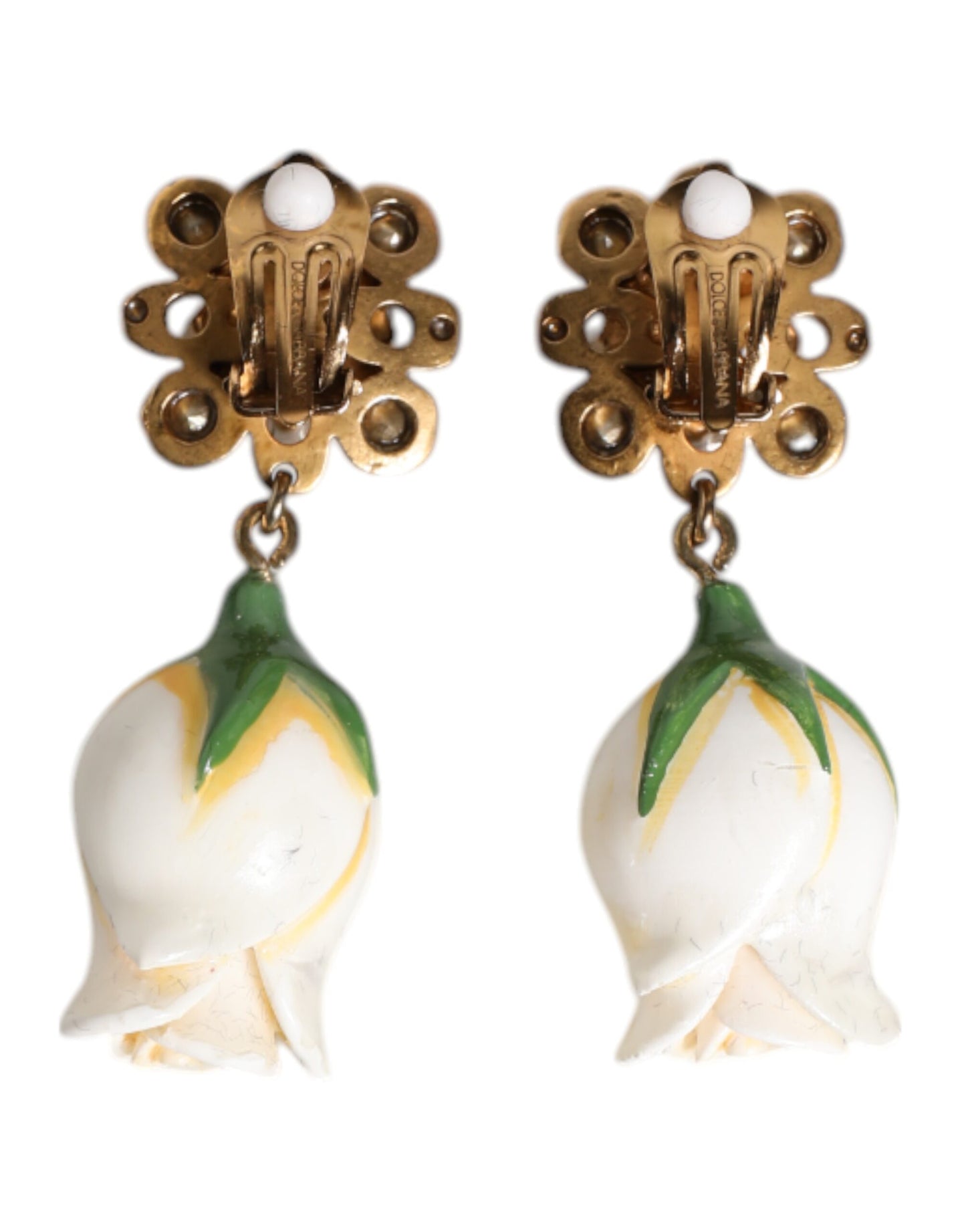 Boucles d'oreilles pendantes Dolce & Gabbana en laiton et cristal à fleurs blanches