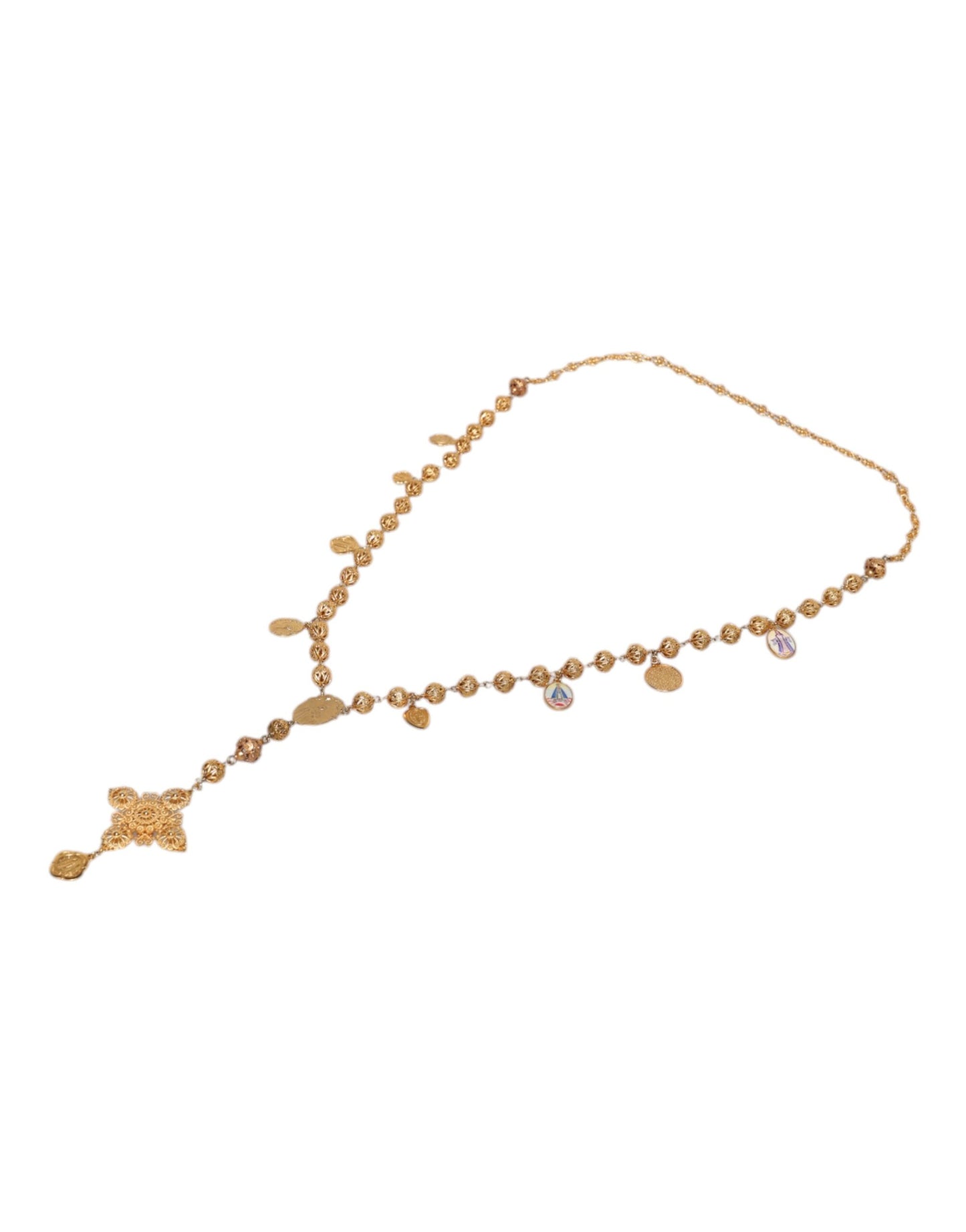 Collier Dolce & Gabbana en laiton doré avec chaîne et perles Sicily