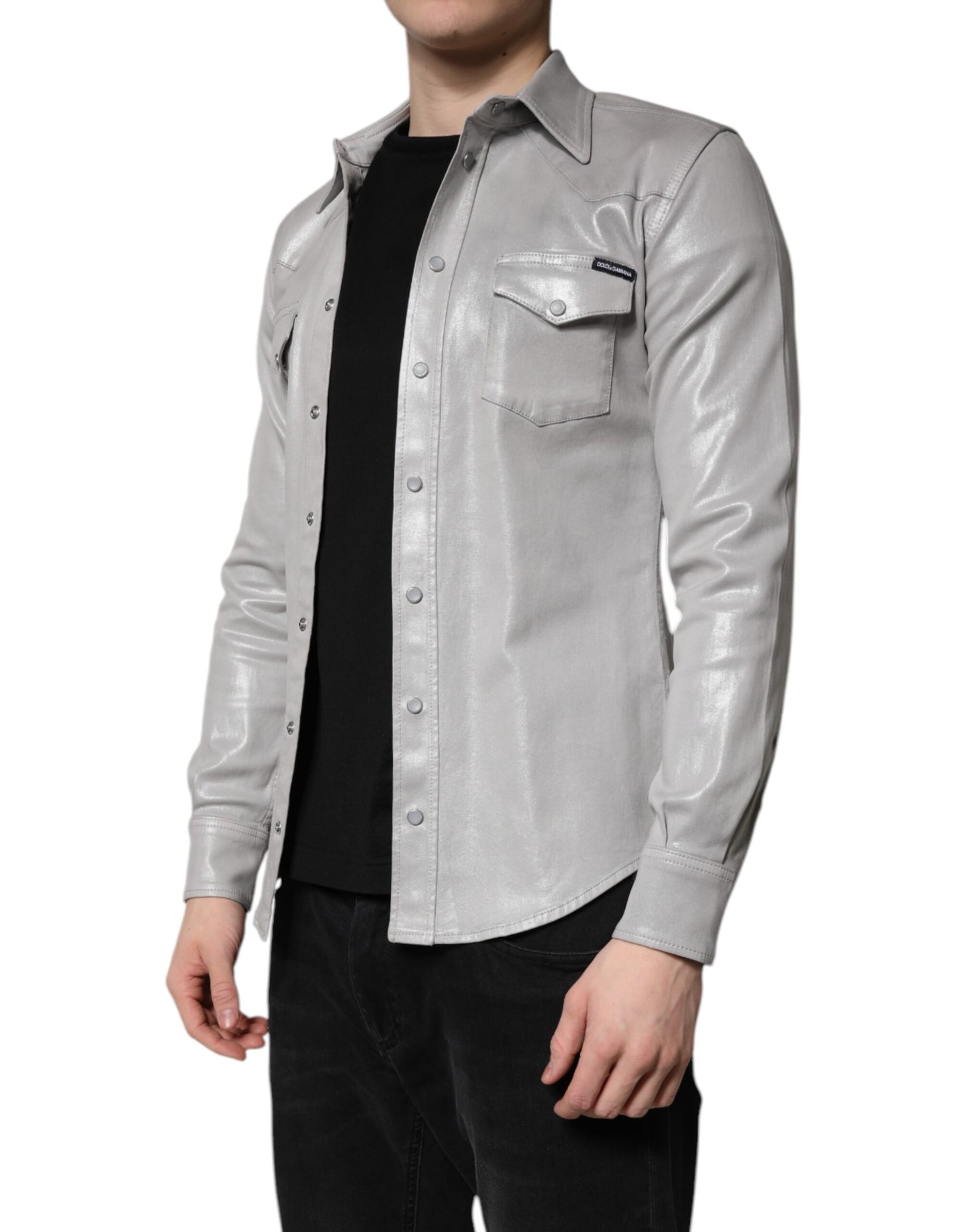 Dolce & Gabbana Metallic Gray Cotton Button Down Shirt by Dolce & Gabbana