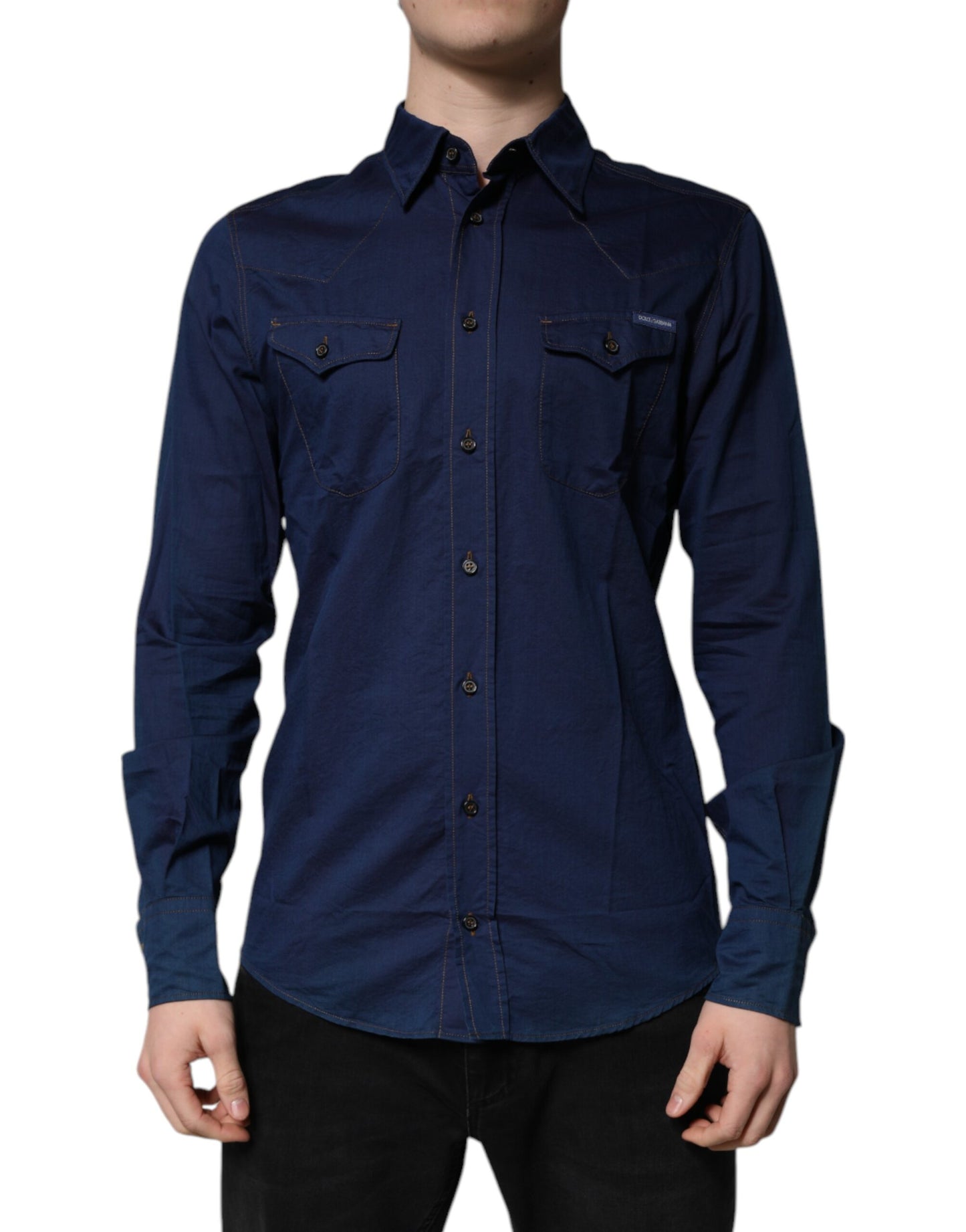 Dolce & Gabbana Dark Blue Cotton GOLD Dress Formal Shirt by Dolce & Gabbana