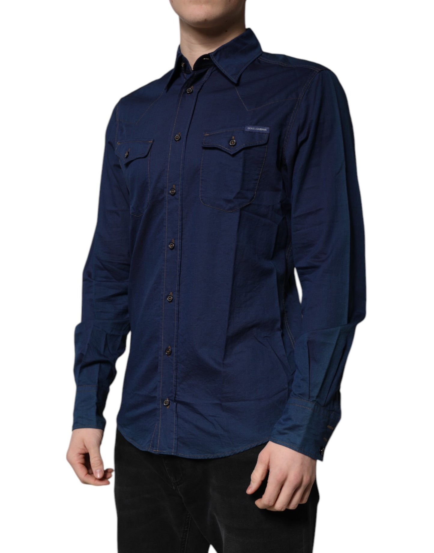 Dolce & Gabbana Dark Blue Cotton GOLD Dress Formal Shirt by Dolce & Gabbana