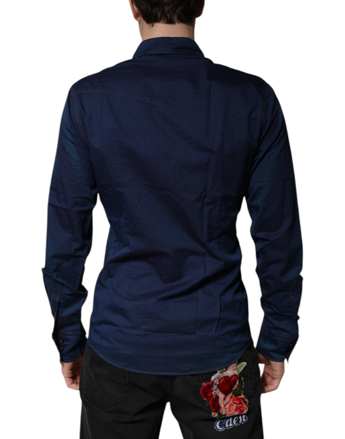 Dolce & Gabbana Dark Blue Cotton GOLD Dress Formal Shirt by Dolce & Gabbana