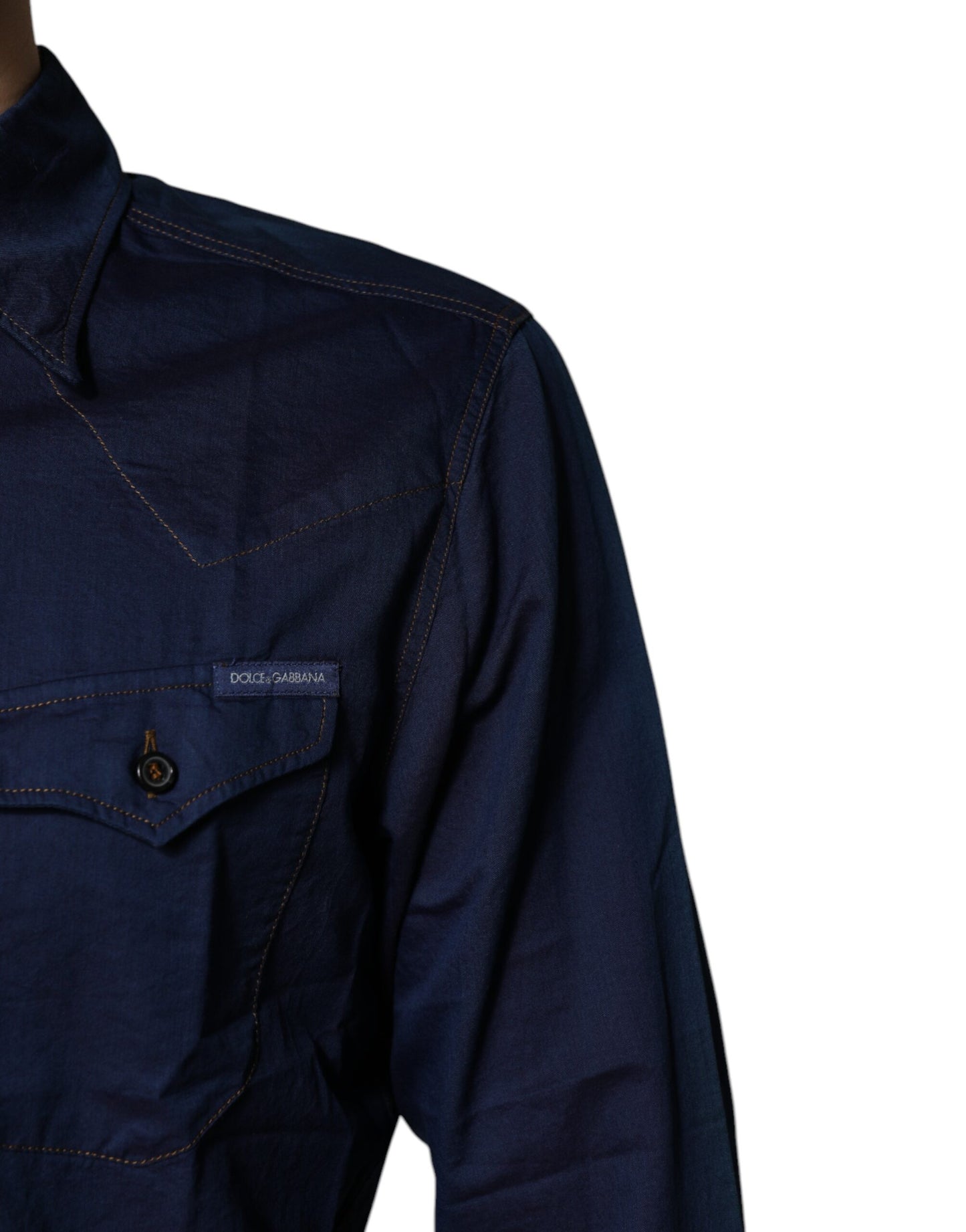 Dolce & Gabbana Dark Blue Cotton GOLD Dress Formal Shirt by Dolce & Gabbana