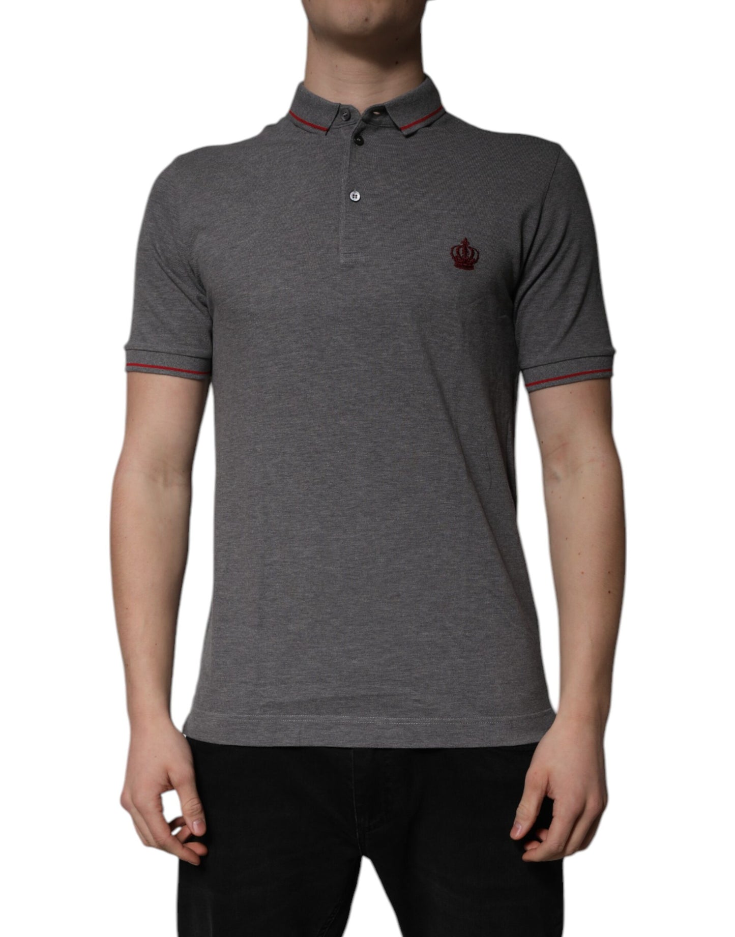 Polo Dolce & Gabbana en coton gris à col couronne