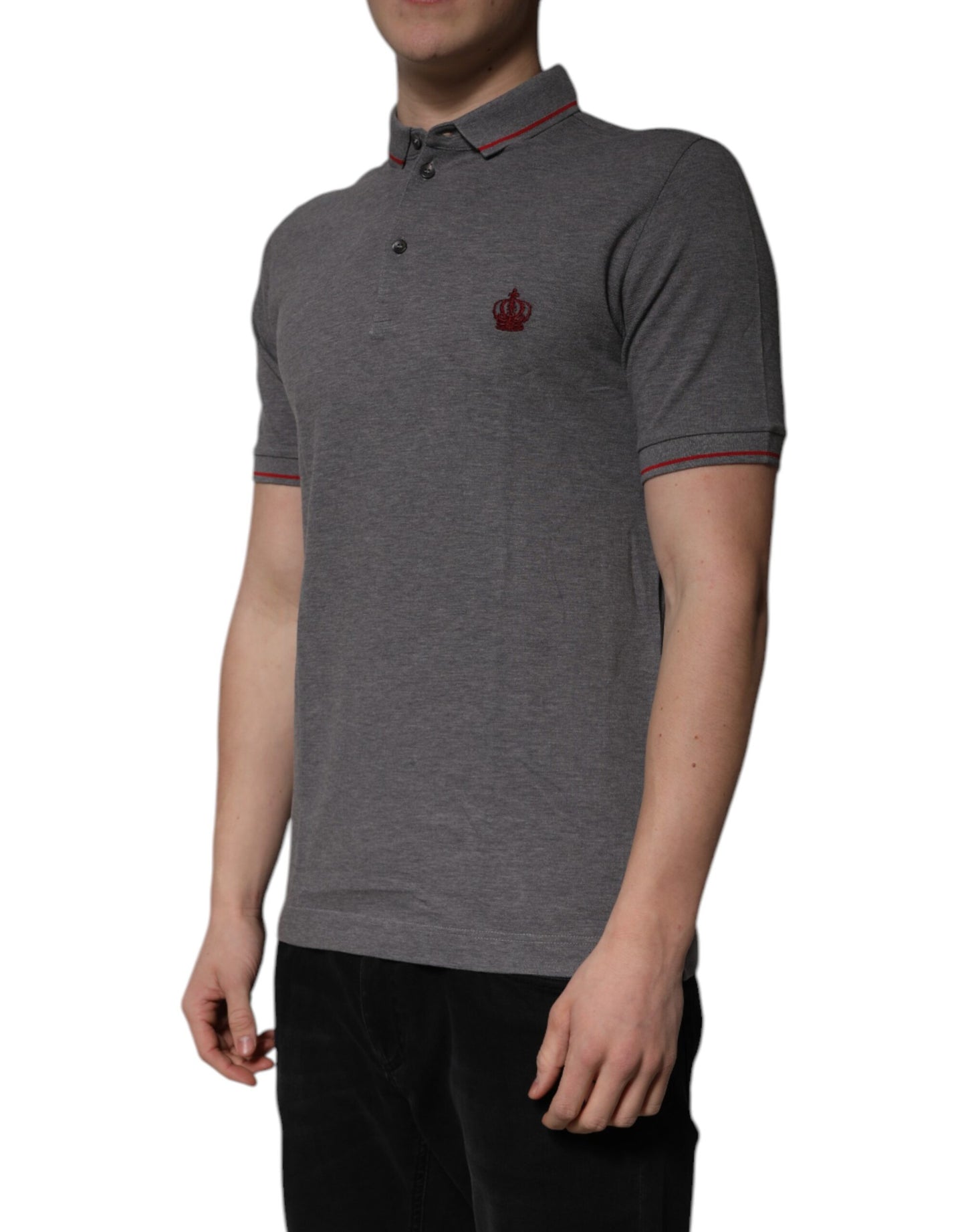 Polo Dolce & Gabbana en coton gris à col couronne