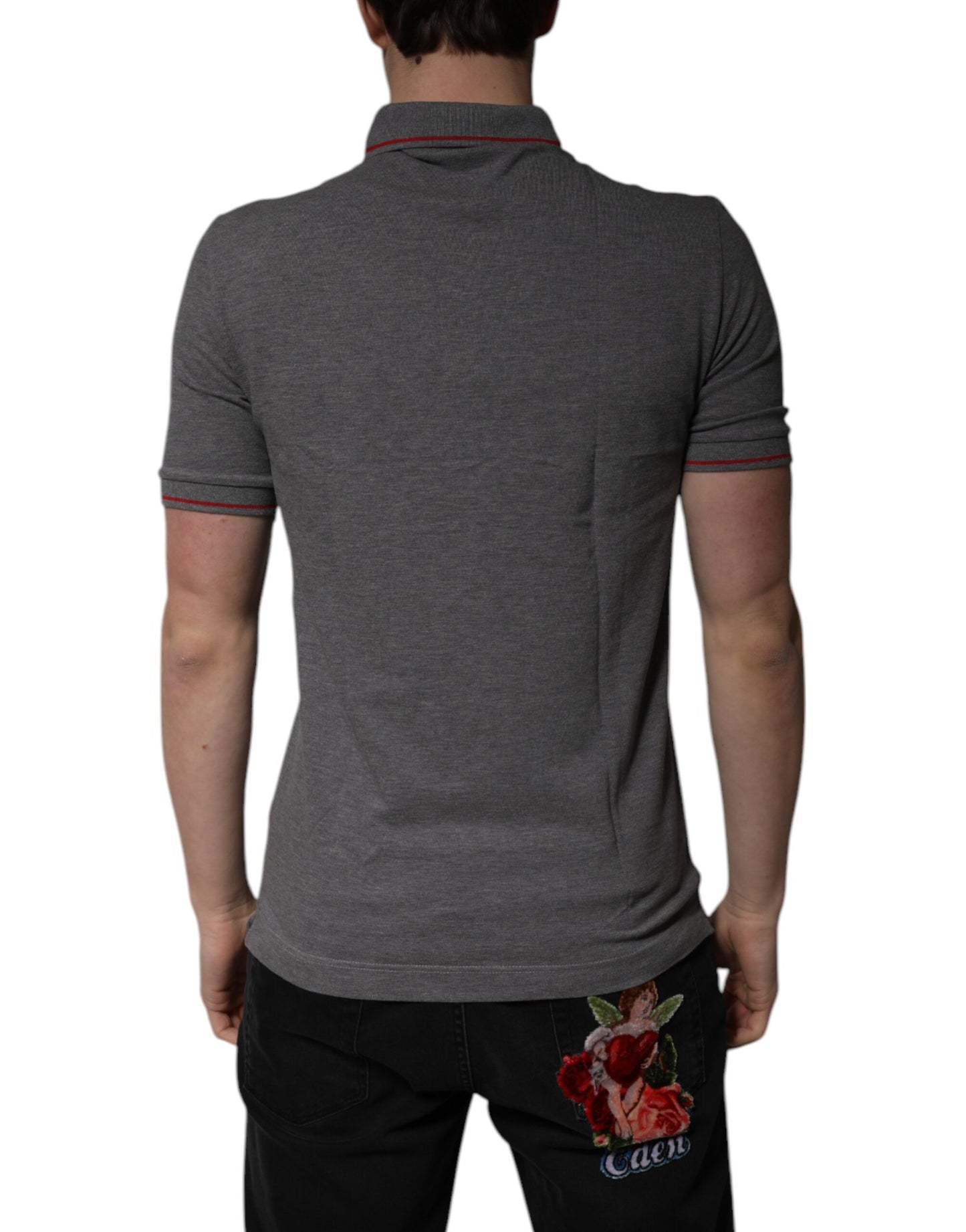 Polo Dolce & Gabbana en coton gris à col couronne