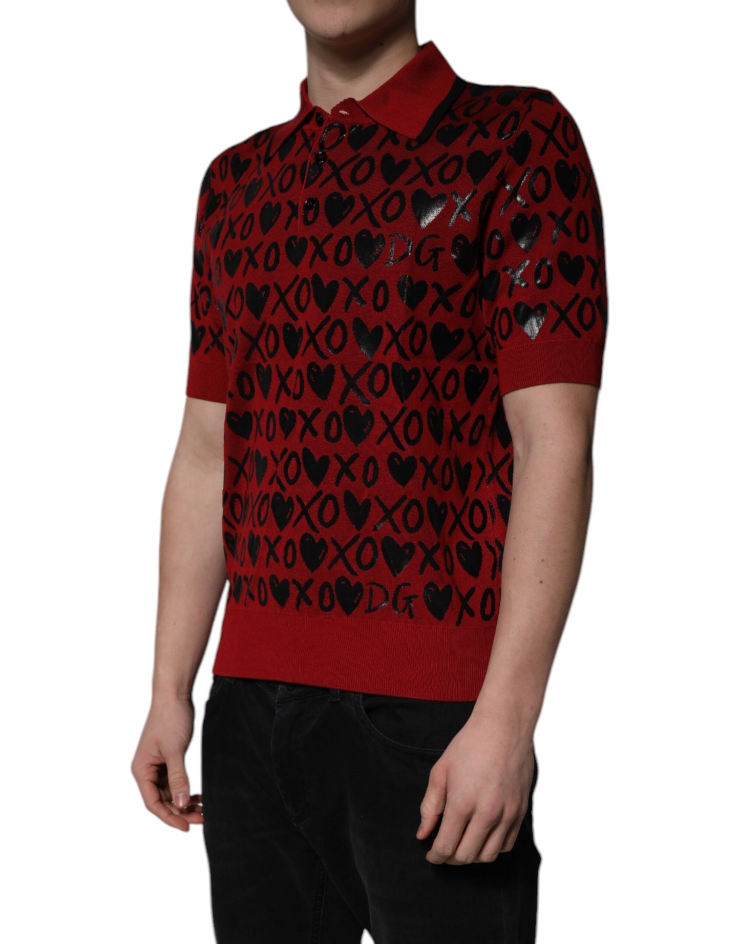 Polo à col en coton rouge Dolce & Gabbana XOXO
