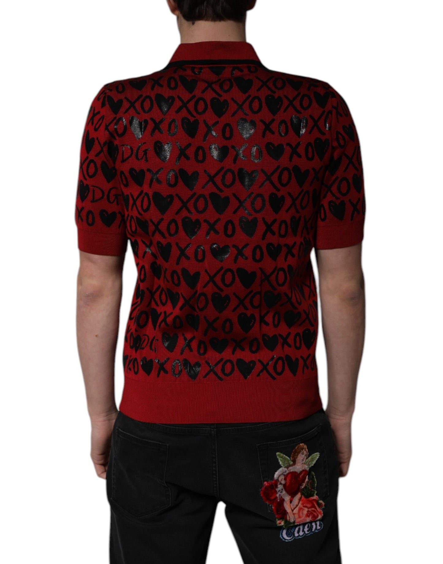Polo à col en coton rouge Dolce & Gabbana XOXO