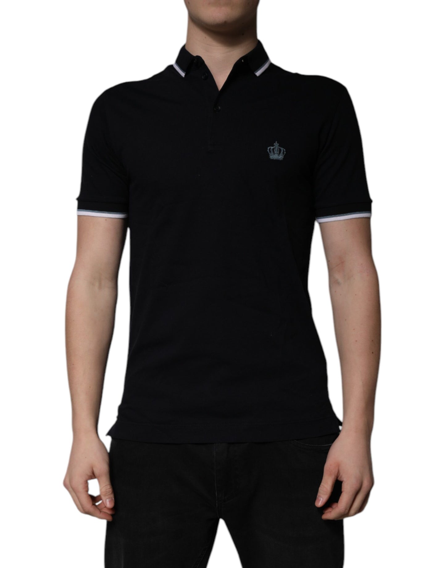 Polo Dolce & Gabbana en coton noir à col couronne