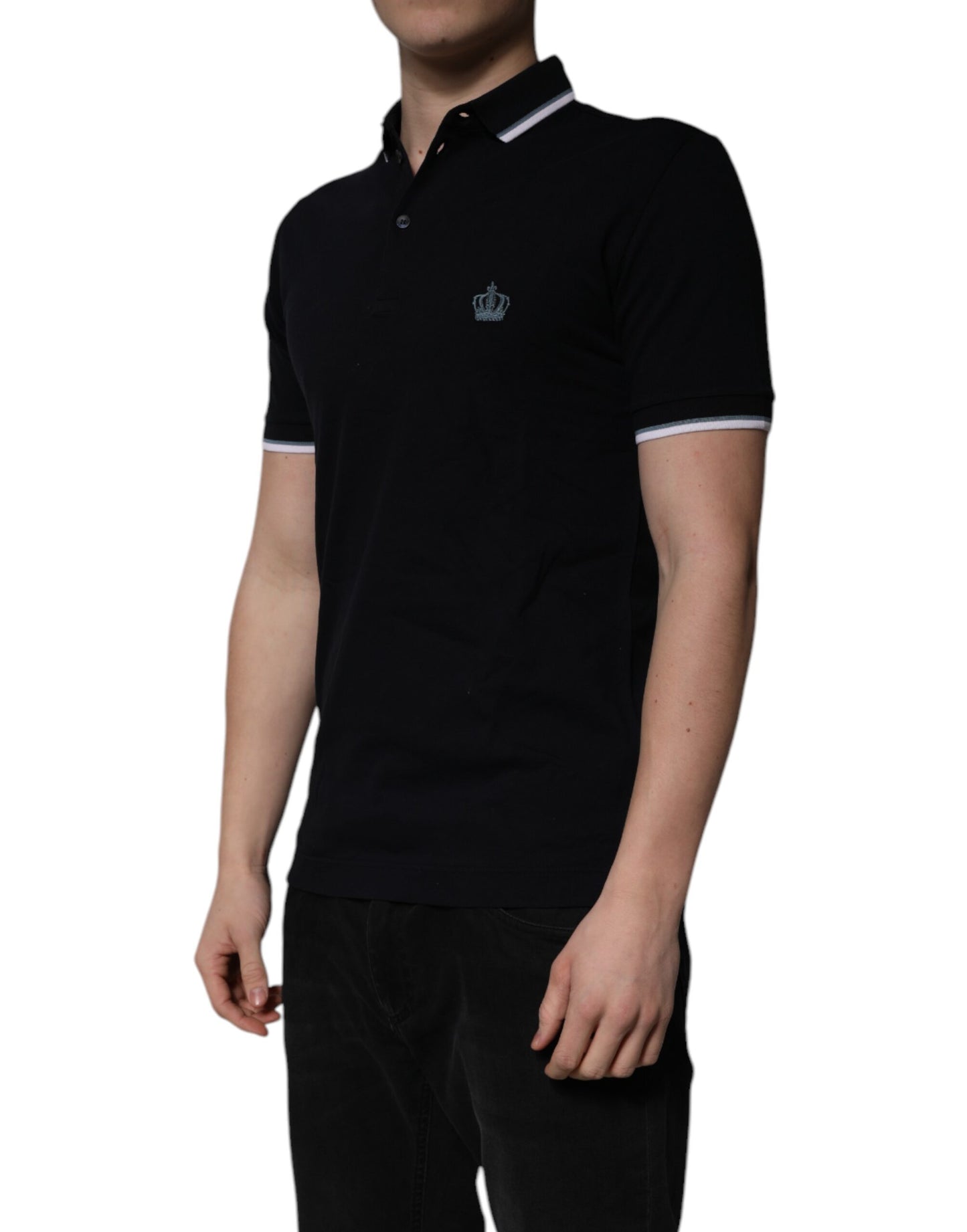 Polo Dolce & Gabbana en coton noir à col couronne