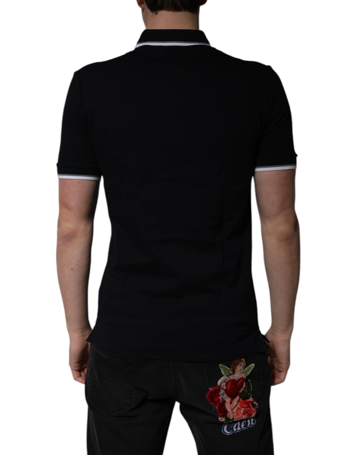 Polo Dolce & Gabbana en coton noir à col couronne