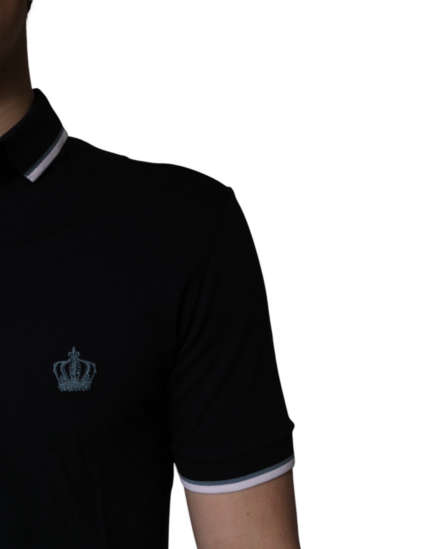 Polo Dolce & Gabbana en coton noir à col couronne