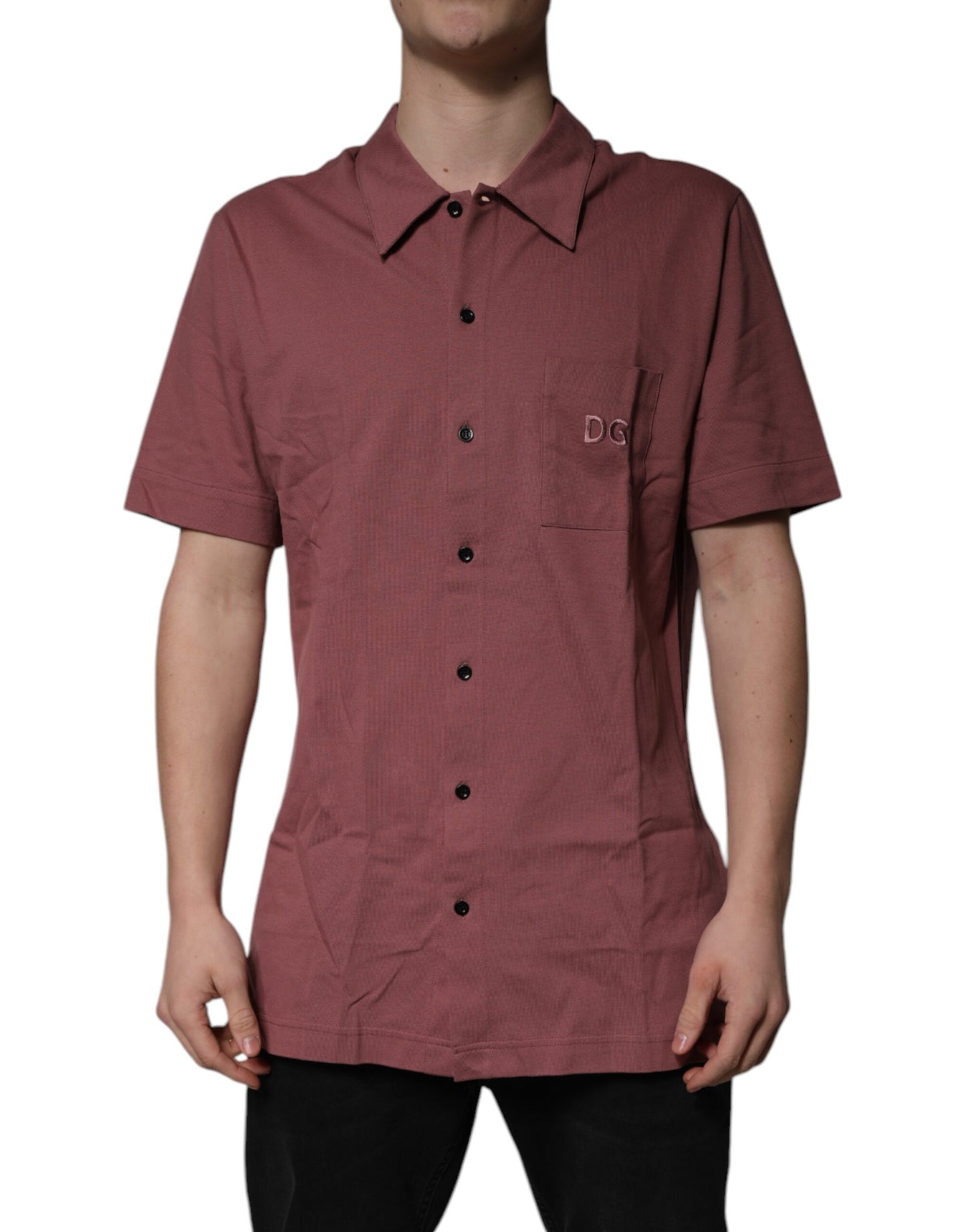 Dolce & Gabbana Dark Pink Button Down Casual Polo Men Shirt by Dolce & Gabbana