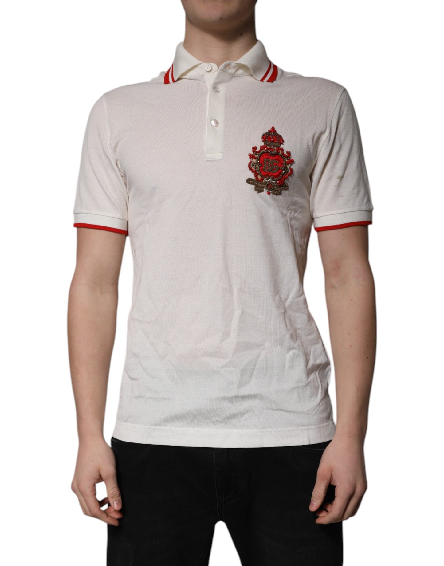 Polo Dolce & Gabbana en coton blanc avec logo et col pour homme