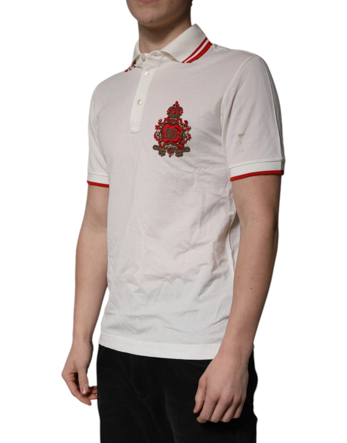 Polo Dolce & Gabbana en coton blanc avec logo et col pour homme