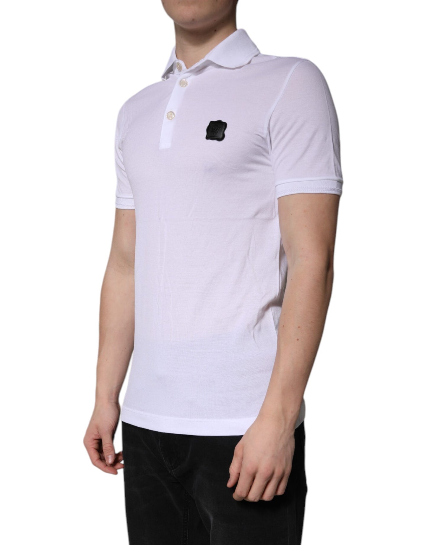 Polo à col et logo en coton blanc Dolce & Gabbana