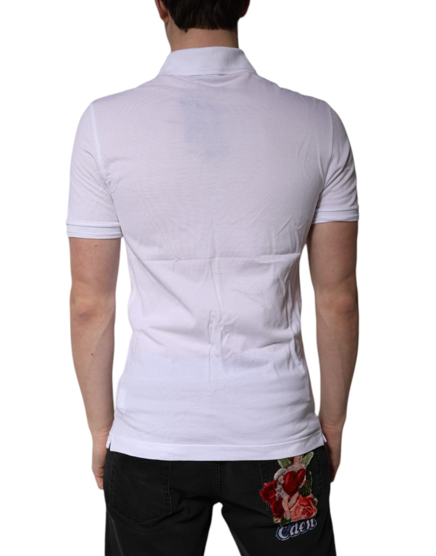 Polo à col et logo en coton blanc Dolce & Gabbana
