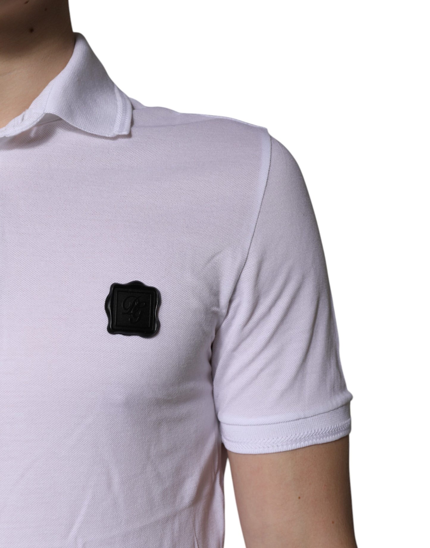 Polo à col et logo en coton blanc Dolce & Gabbana